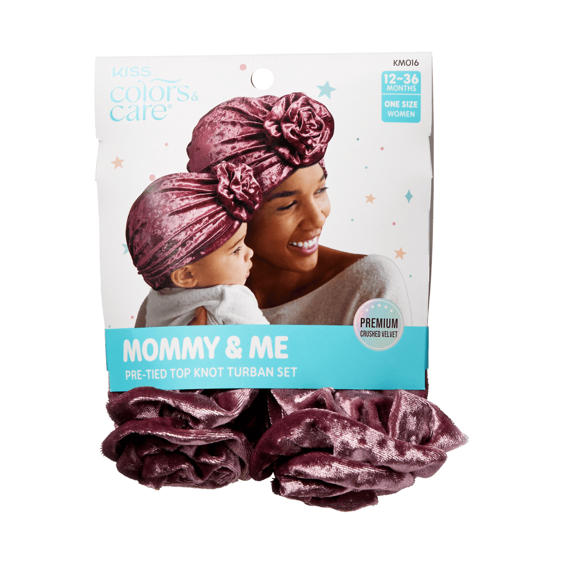 KISS Colors &amp; Care Mommy &amp; Me Crushed Velvet Pre-Tied Top Knot Turban Set - Berry