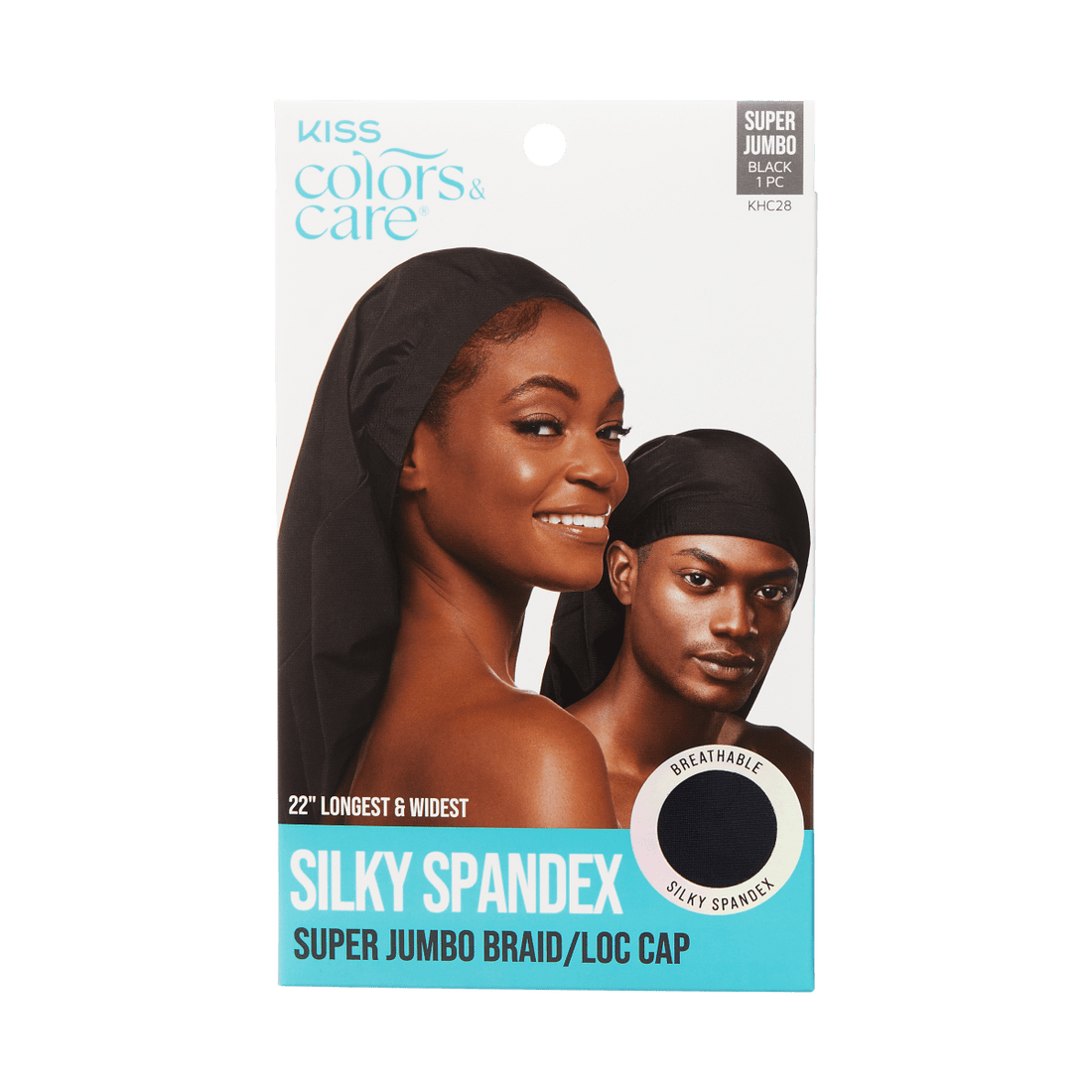 KISS Colors &amp; Care Silky Spandex Braid/Loc Cap, Super Jumbo – Black