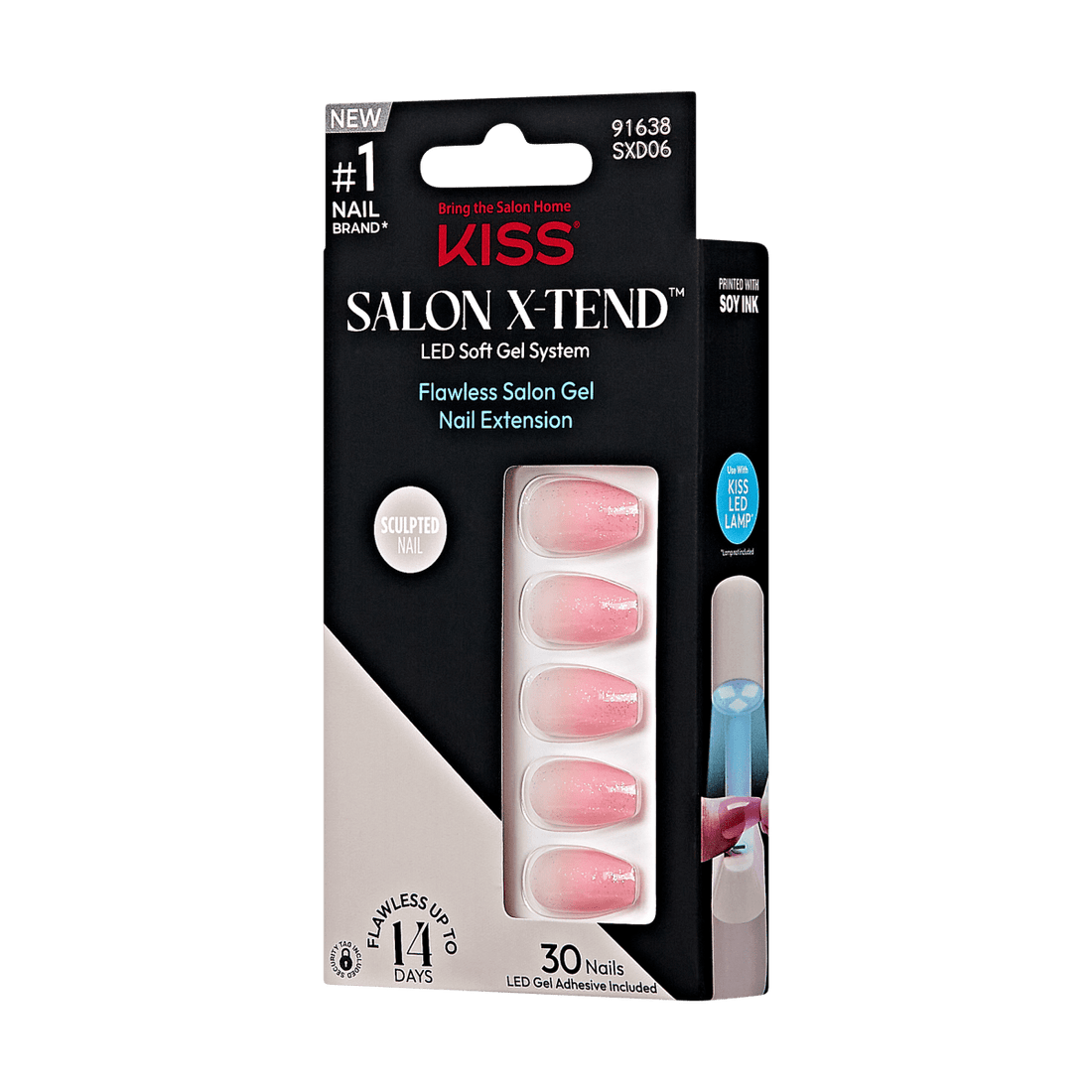 KISS Salon X-tend, Press-On Nails, Detox, Pink, Med Coffin, 30ct