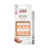 Packaging for KISS Salon Acrylic French nails in classic french tip design and short, square shape. 28 artificial nails and nail glue included.