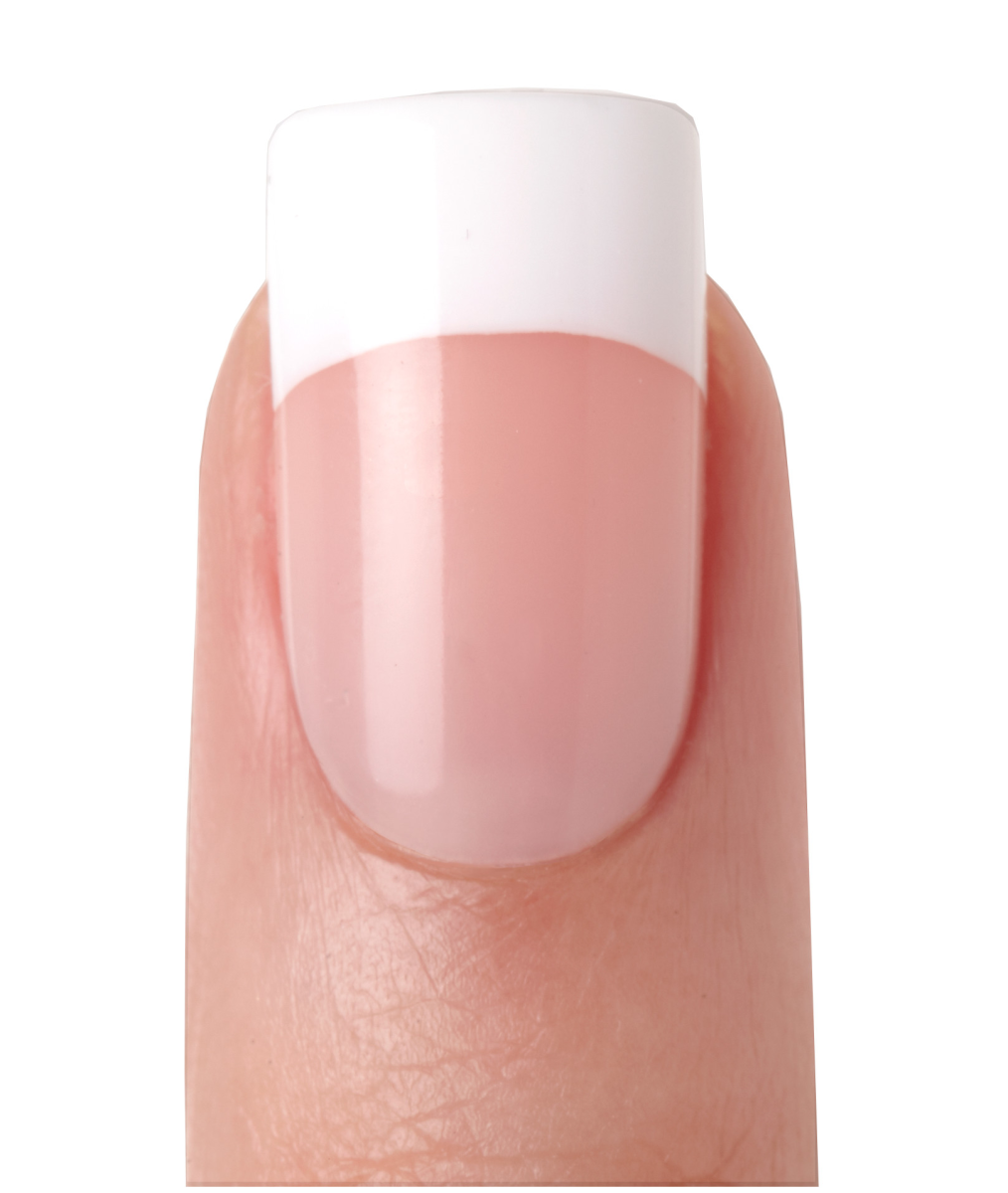 Close-up of a KISS Salon Acrylic French nail in &