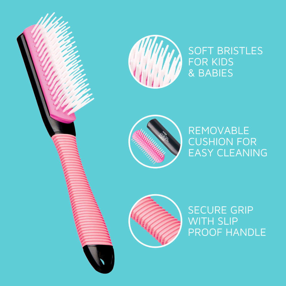 KISS Colors &amp; Care Mini Non-Slip Soft Bristle Detangling Brush - Pink