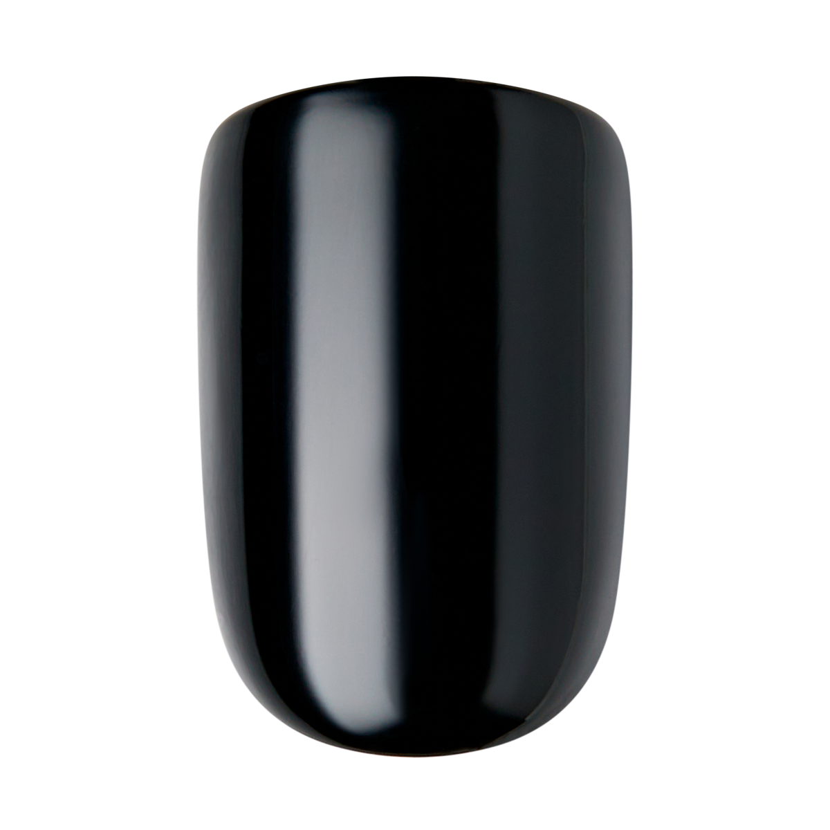 Glossy solid black press-on nail with a wide fit shape, shown against a white background.