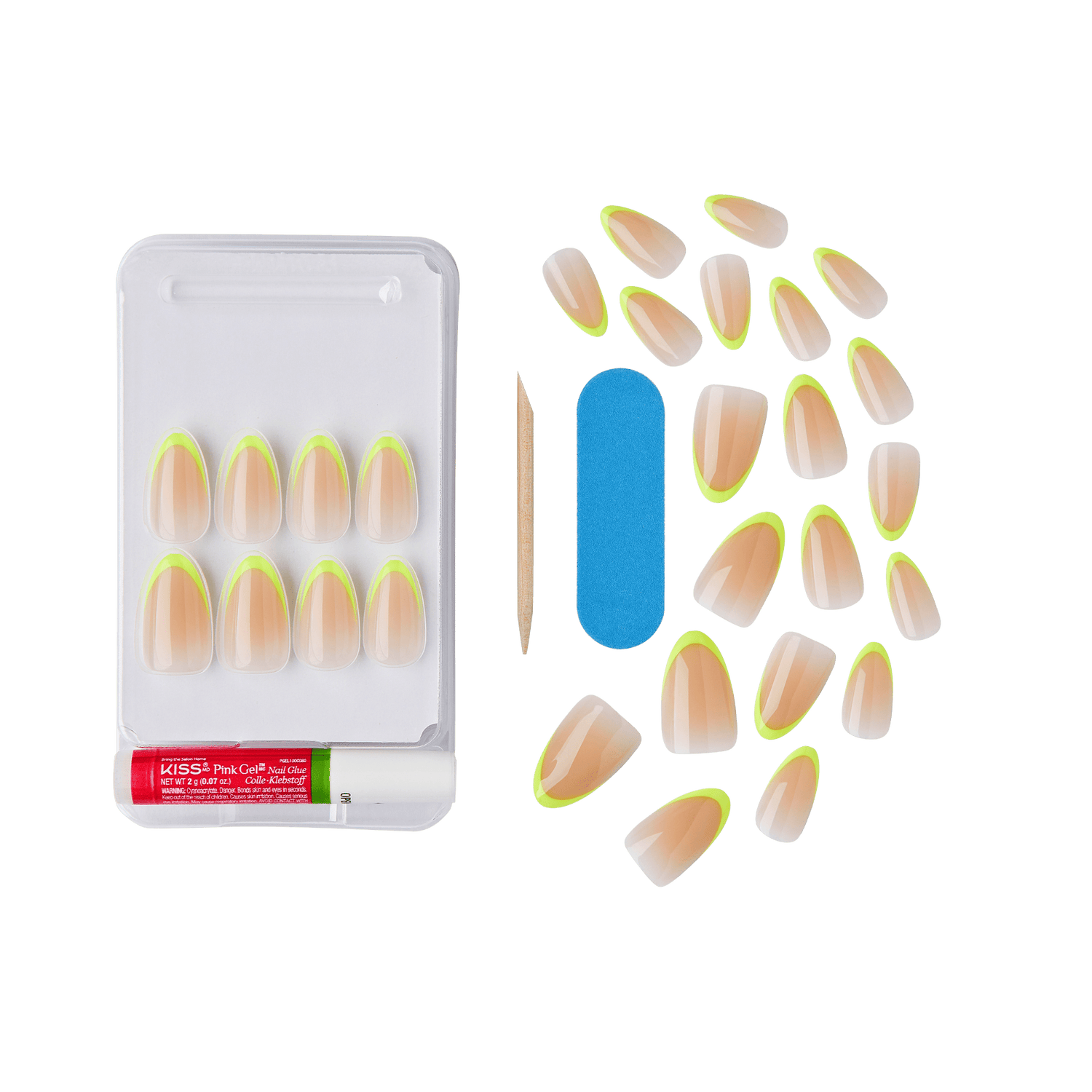 Contents of KISS Salon Acrylic French Color Nail kit in &