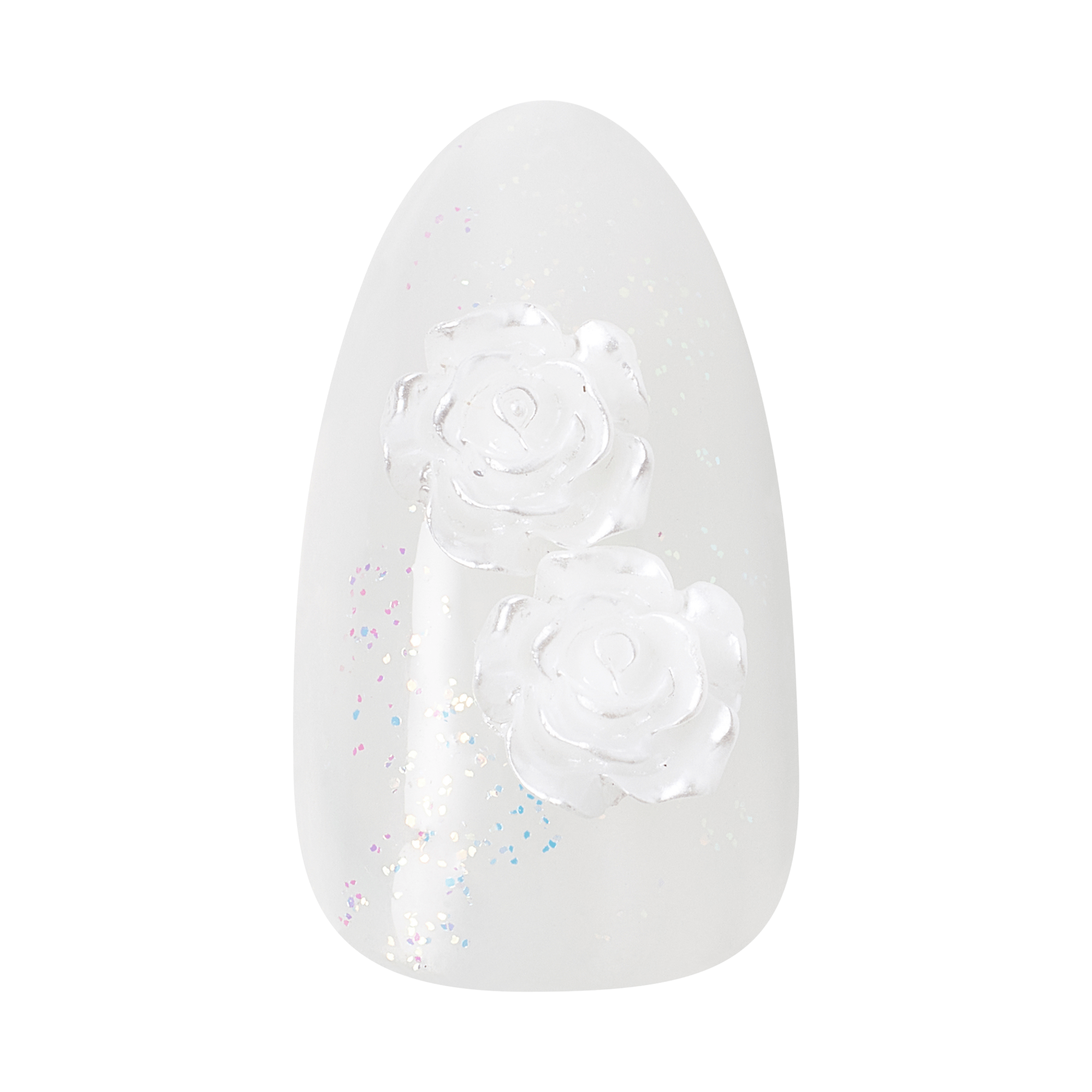 Kiss Glam Jeweled Press On Fake Glue Nails - Polaroid | 3D & Jeweled Design, White, Medium, Almond