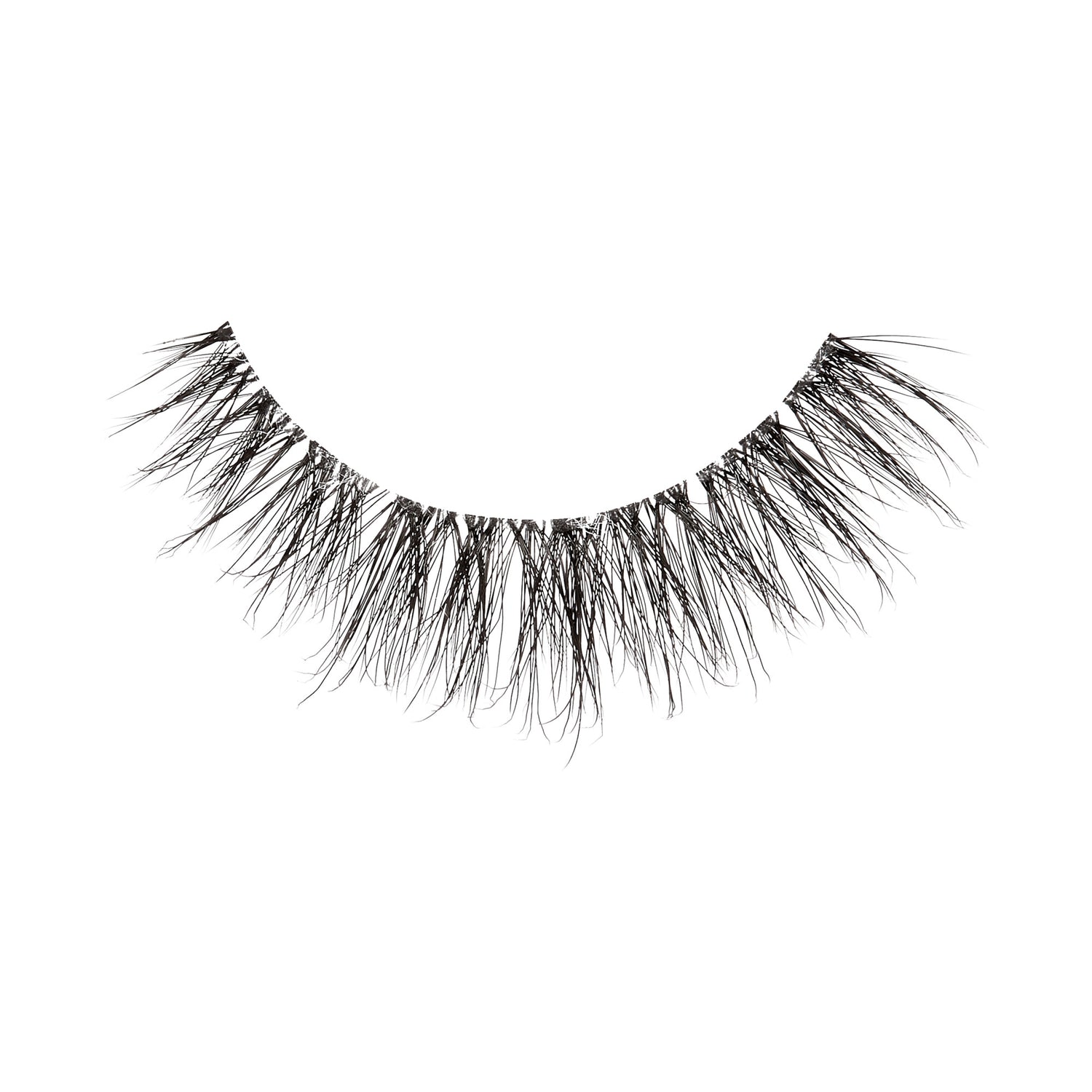 A single false lash strip against a white background. Lashes look like faux mink with a smokey eye effect. Lashes are &