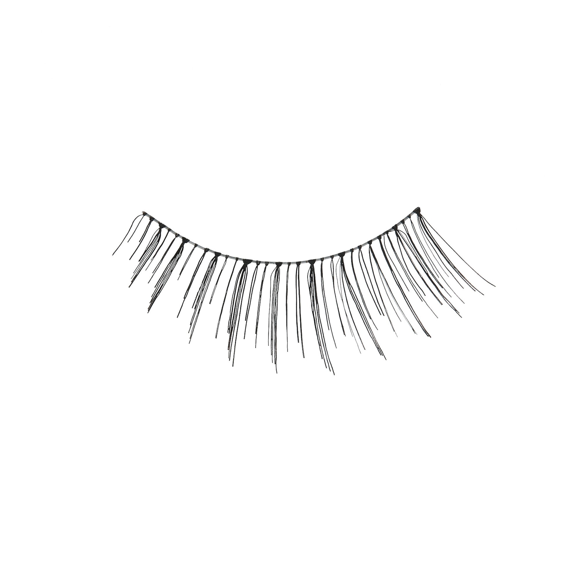 Black KISS Ever Ez Lash individual false eyelash strip with long, spaced-out fine strands, shown against a white background.