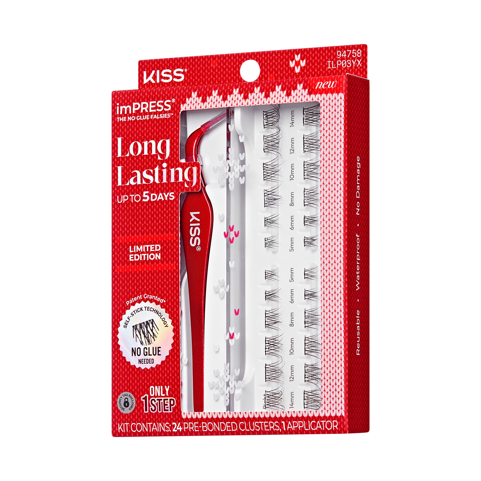 KISS imPRESS Long Lasting False Eyelashes, Limited Edition, 24 Pre-Bonded Clusters