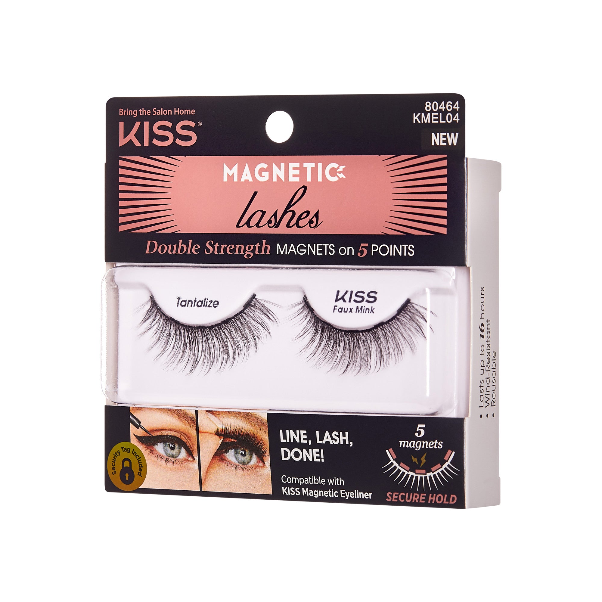 KISS Magnetic Lashes Tantalize, double strength magnets, 5 points secure hold eyeliner compatible.