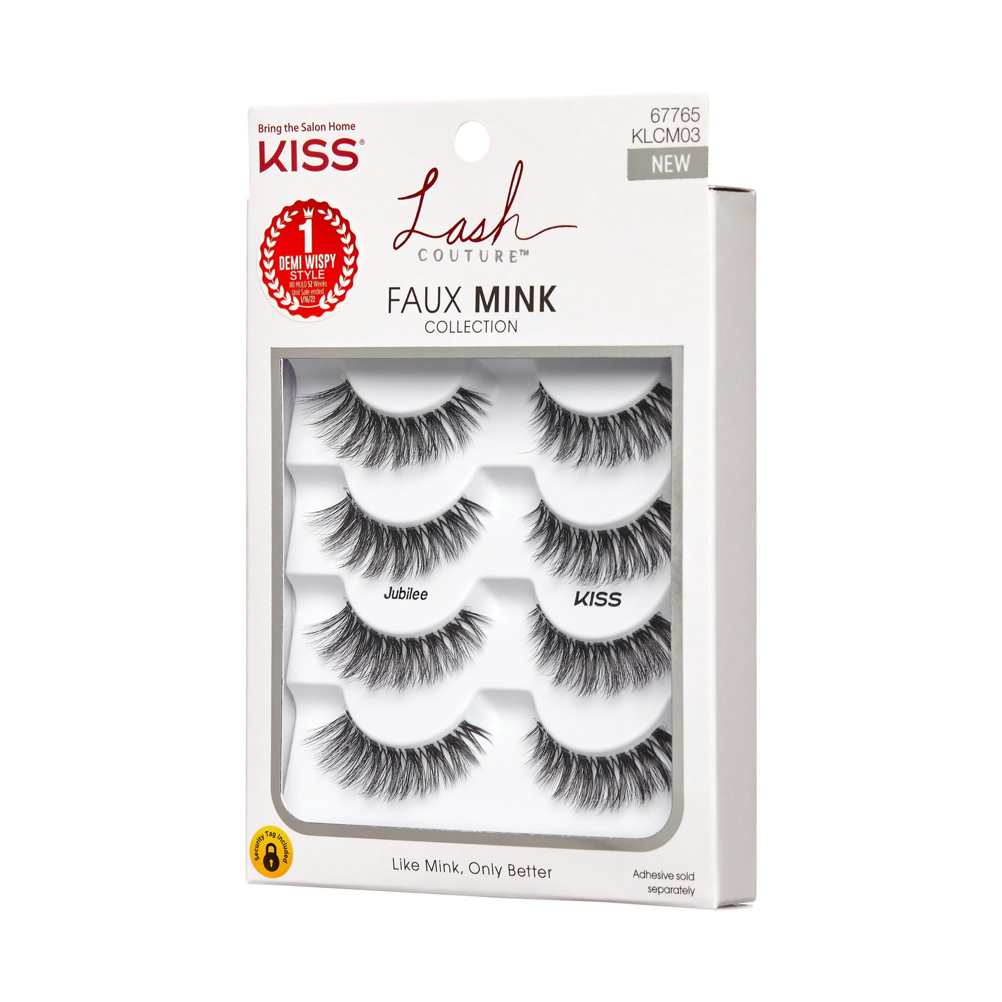KISS Lash Couture Faux Mink Multipack features three pairs of black, wispy false eyelashes named Jubilee, displayed in white packaging with claims \