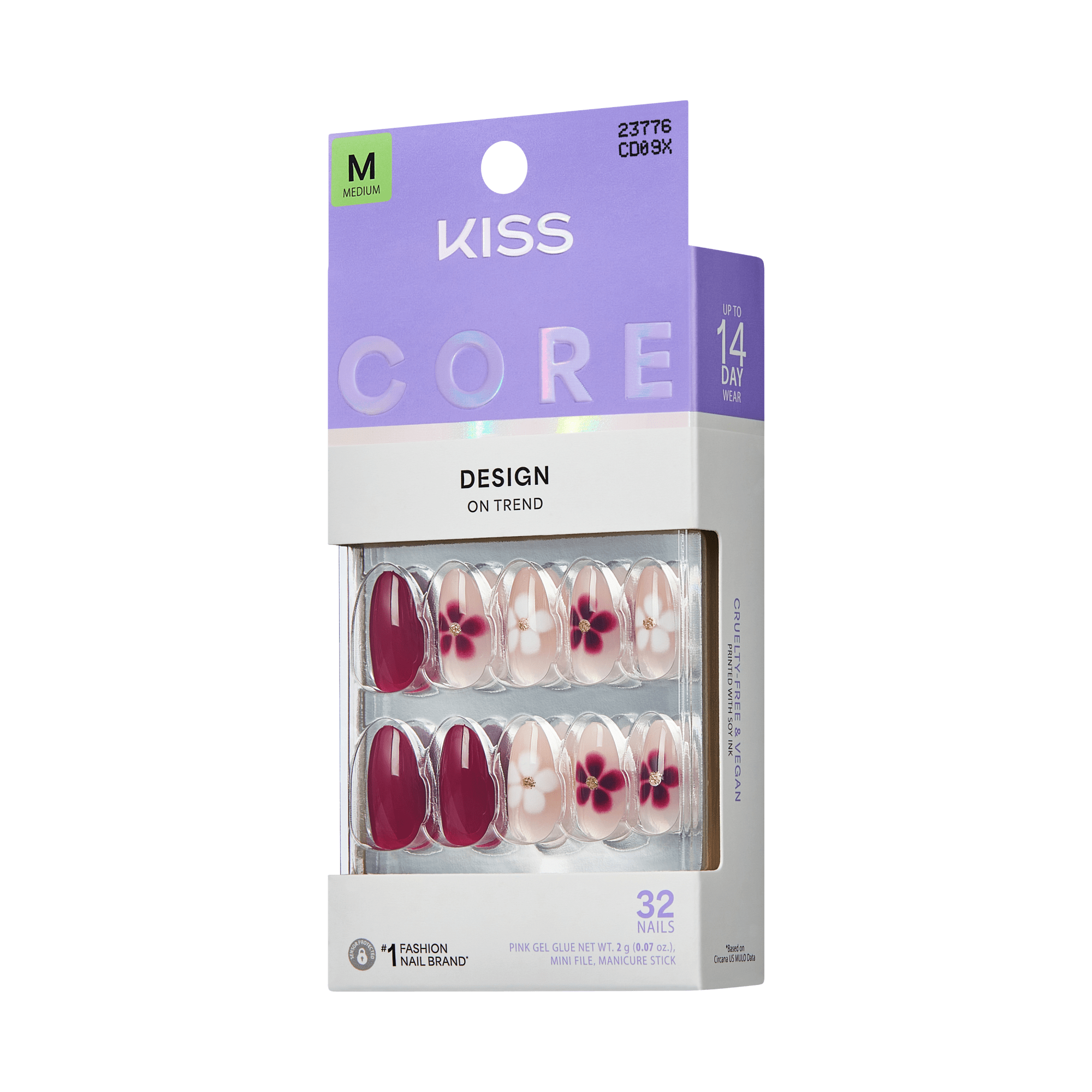 Kiss Core Design Press On Fake Glue Nails - Salted Caramel Crush | Design, Red, Medium, Almond