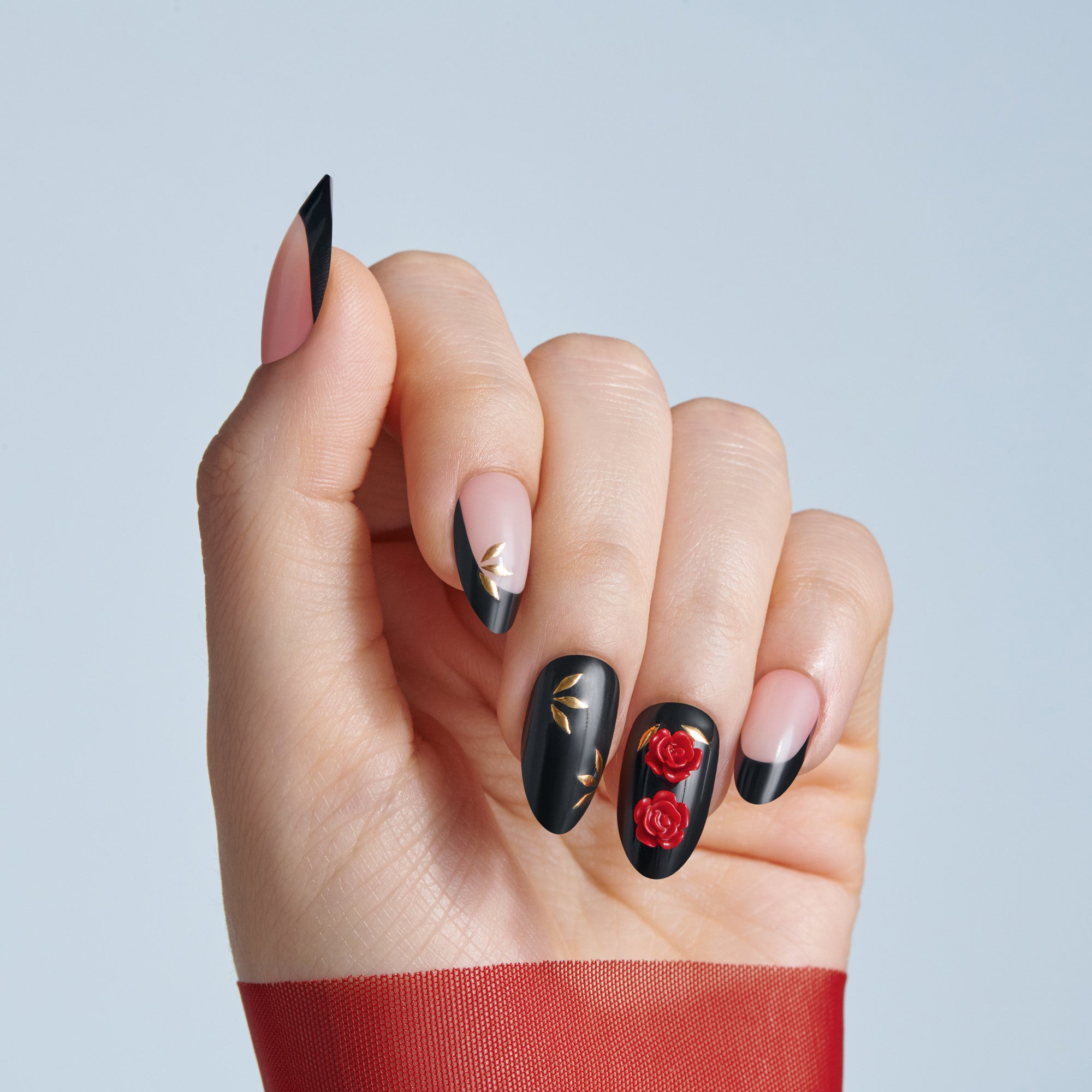 Kiss Haunt Halloween Press On Fake Glue Nails - Drop Dead Gorgeous | French Design, Black & Red, Medium, Almond, Glow In The Dark