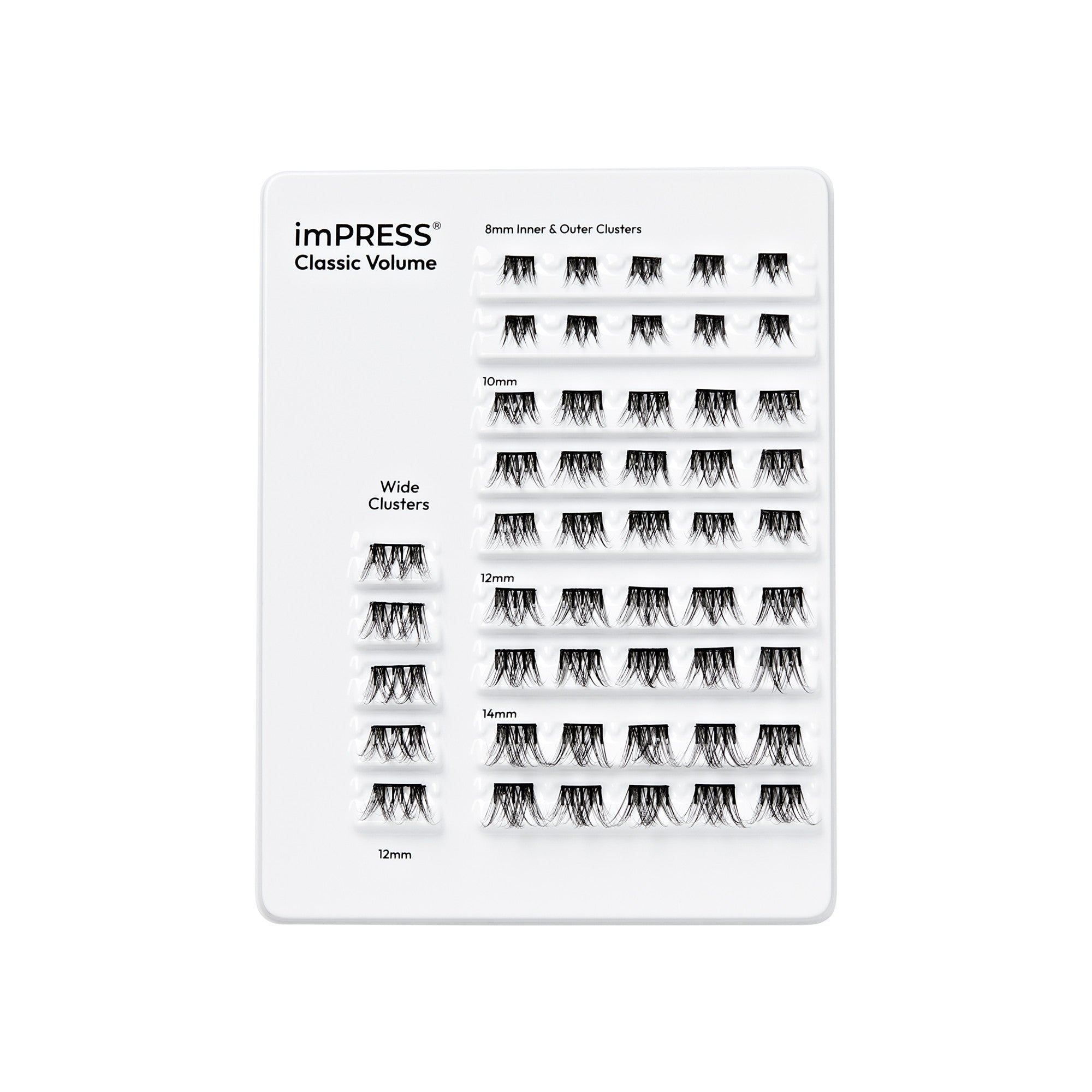 imPRESS Classic Volume lash cluster display wheel showing multiple sizes and styles