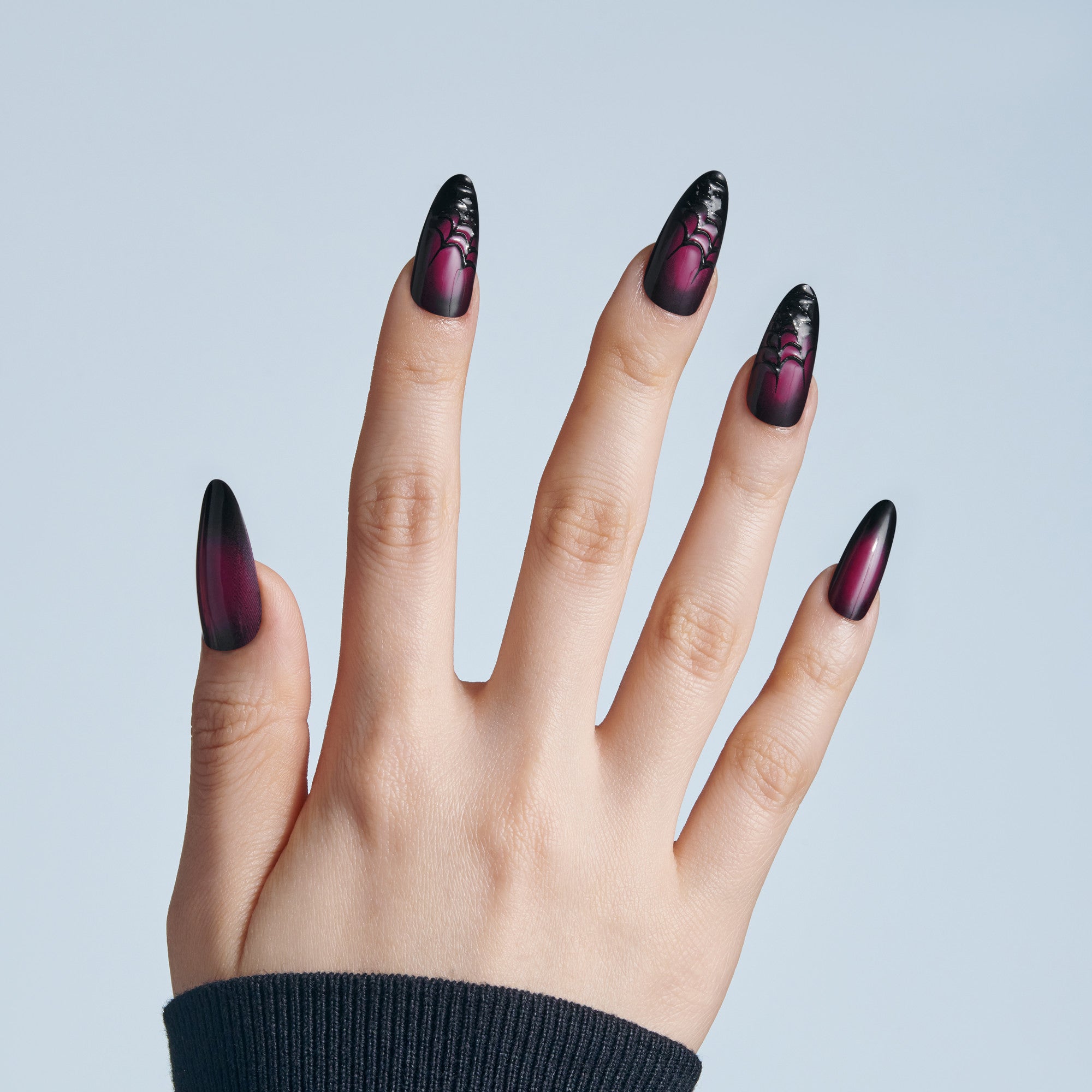 Kiss Haunt Halloween Press On Fake Glue Nails - Ghoulfriend | Design, Black & Red, Long, Almond