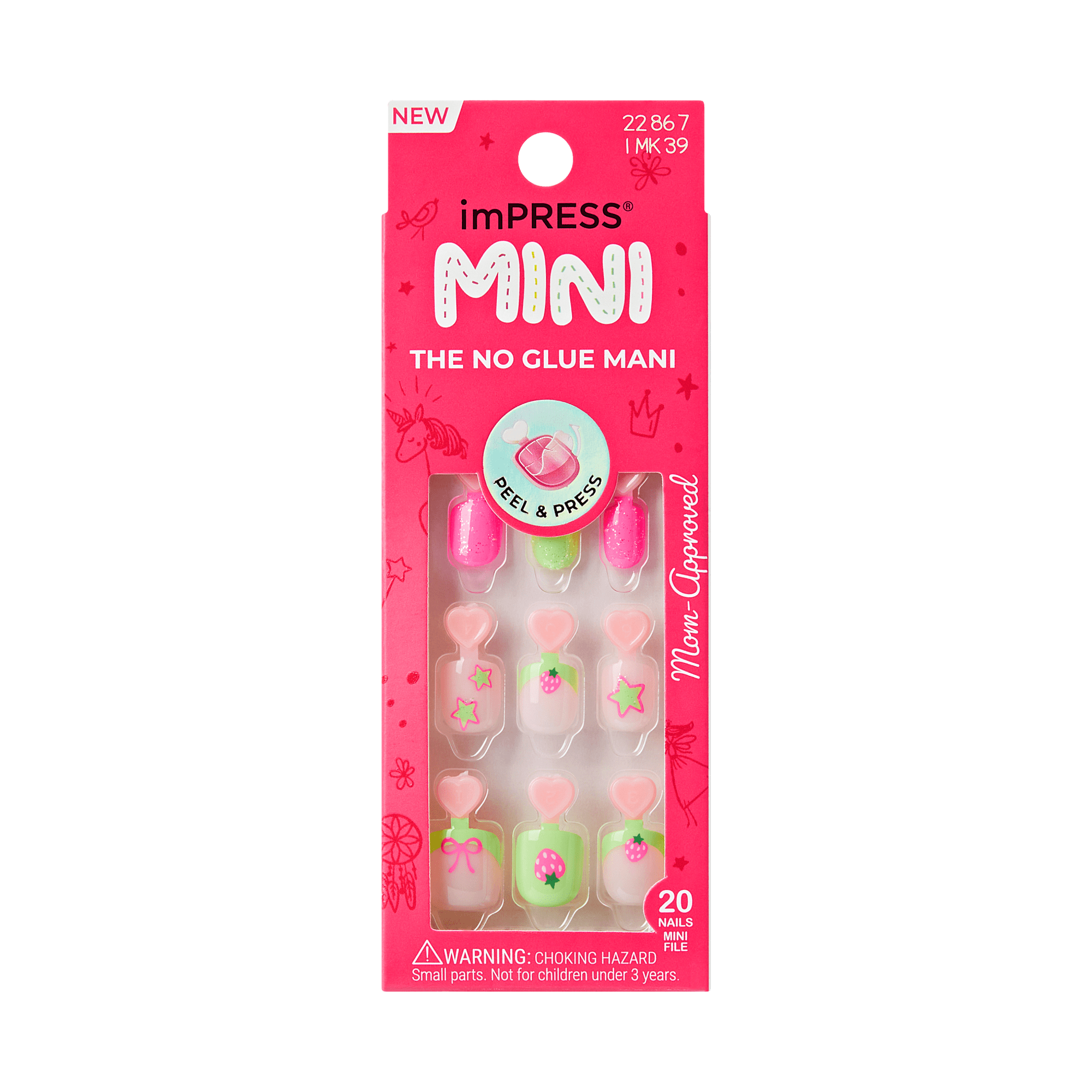 Impress Kids No Glue Fake Press On Nails - Princess Dream | Design, Pink & Green, Kids, Squoval, Manicure