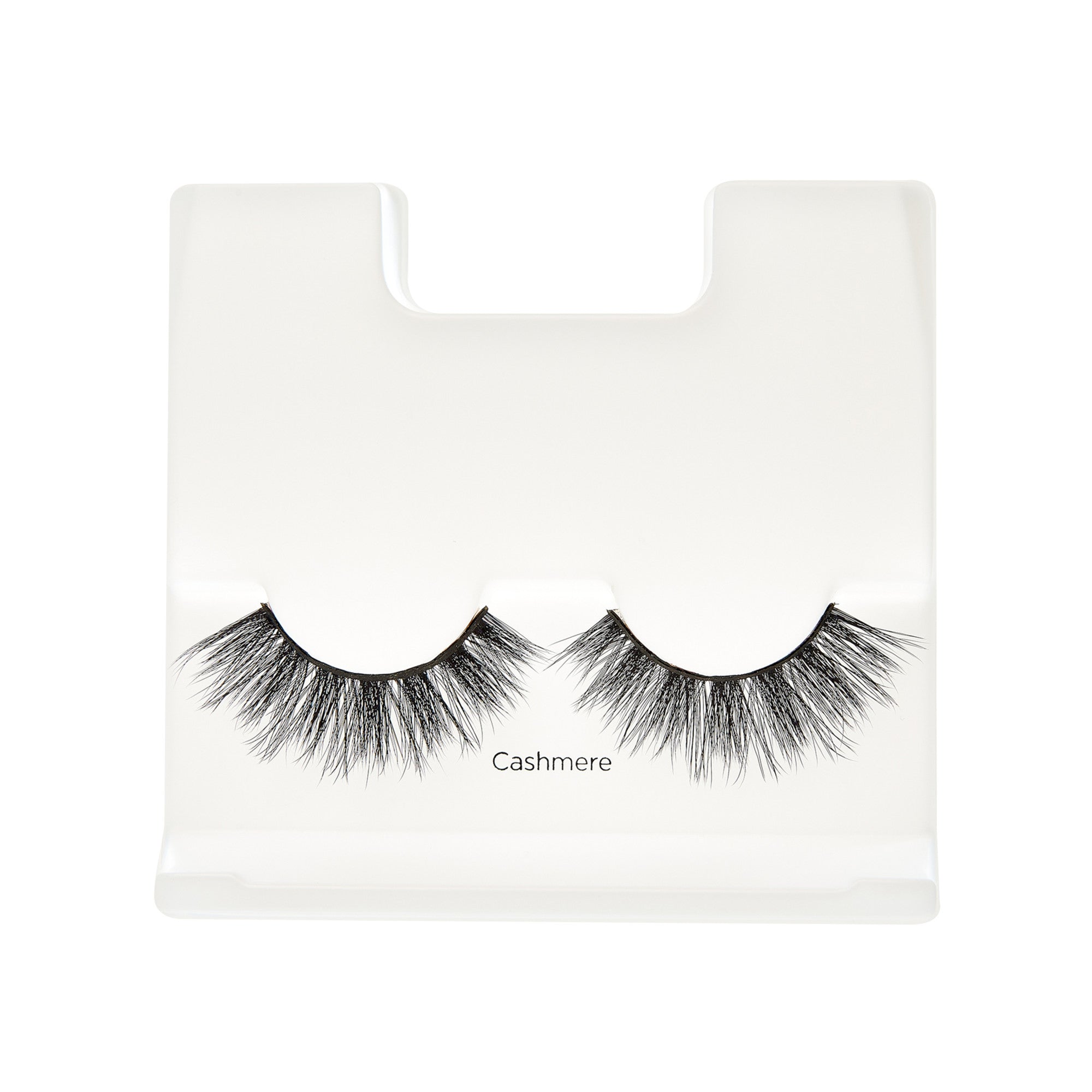 Cashmere false eyelashes on white packaging card