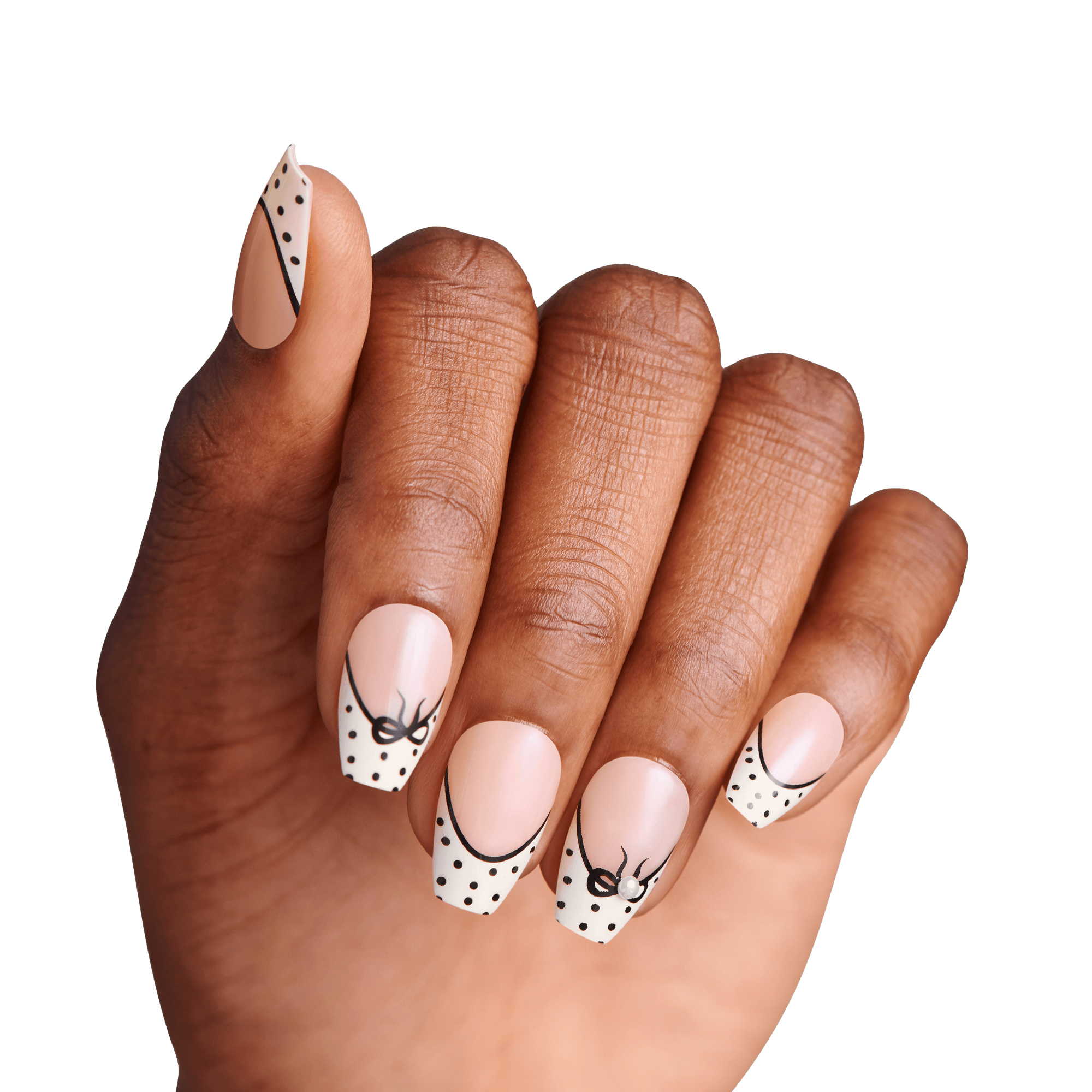 Impress Design No Glue Fake Press On Nails - Leafy | French Design, Black & White, Medium, Coffin, Manicure