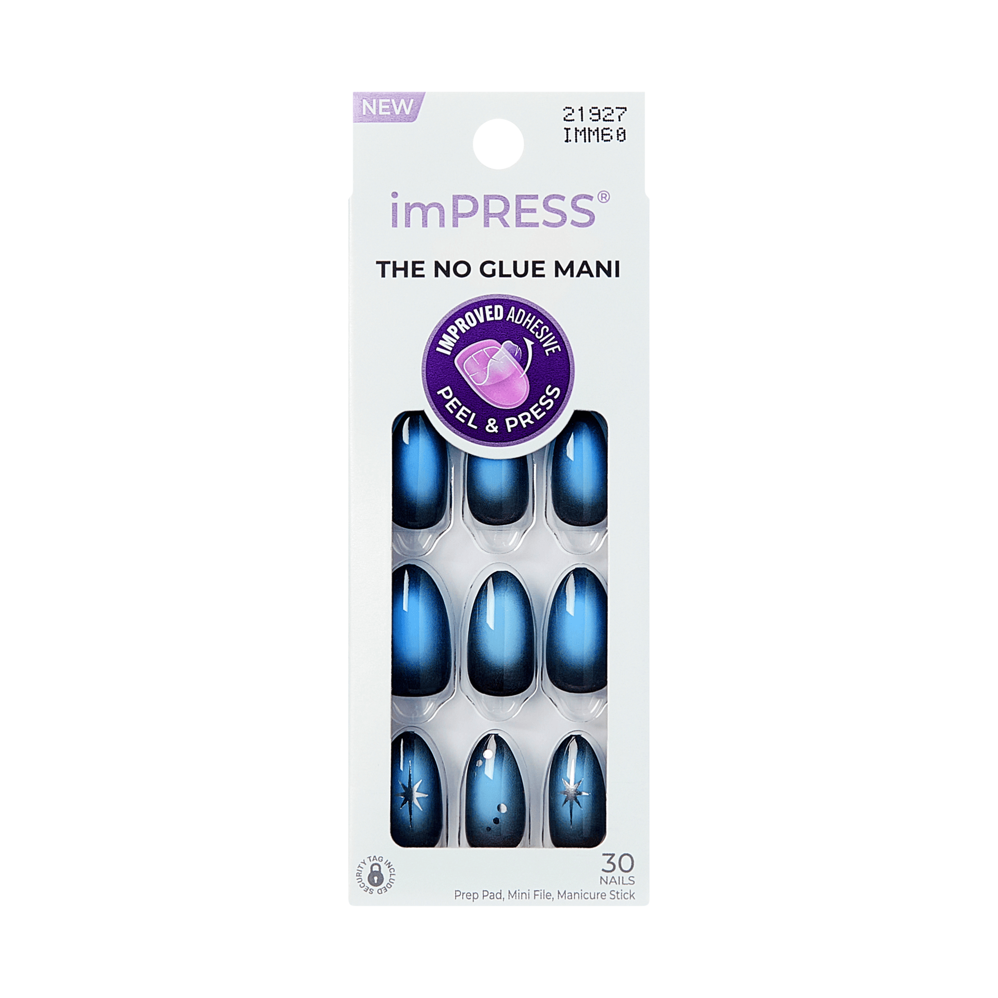 imPRESS THE NO GLUE MANI press-on nails in blue ombre with star design
