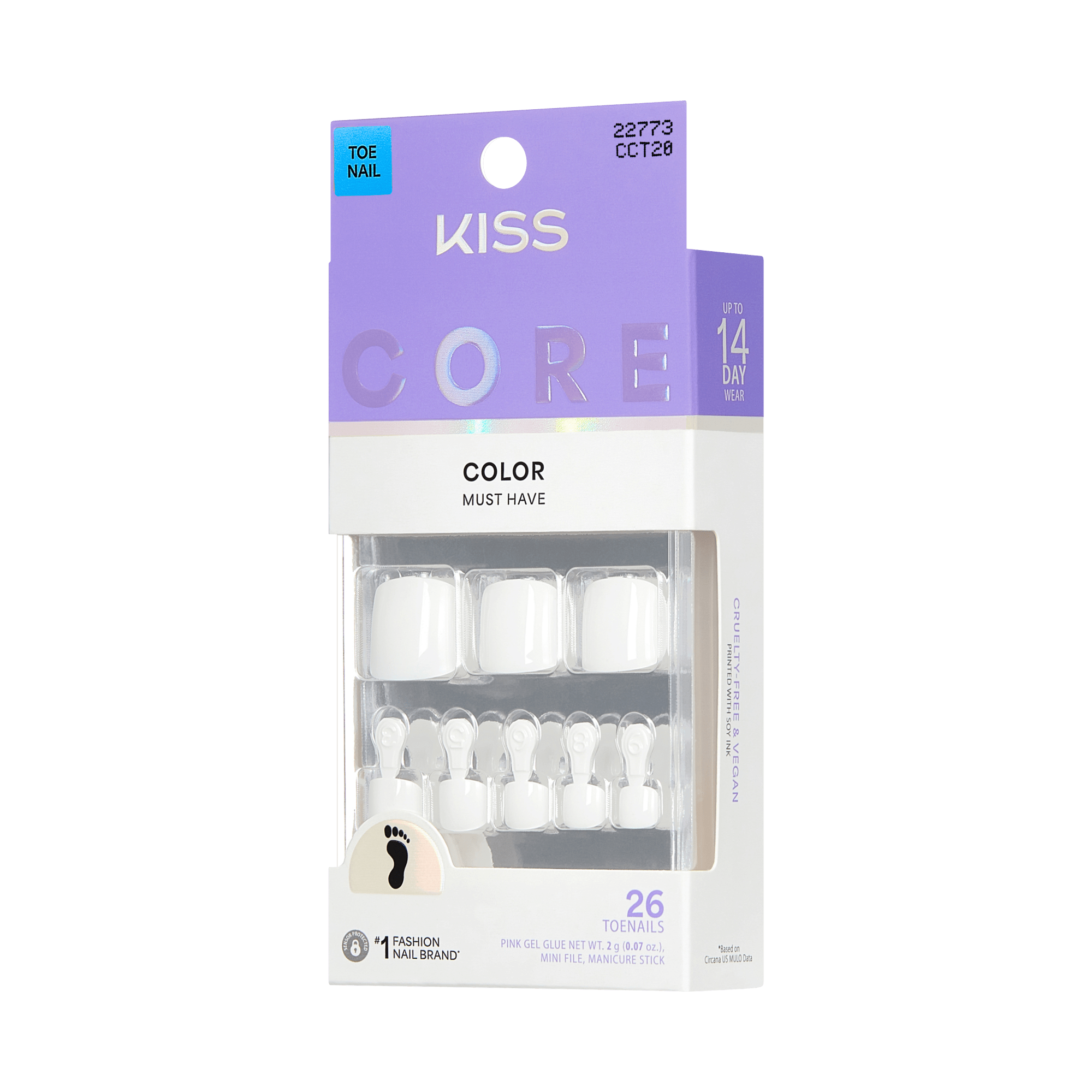 KISS Core Color Must Have white toe nail polish set with 26 nails.