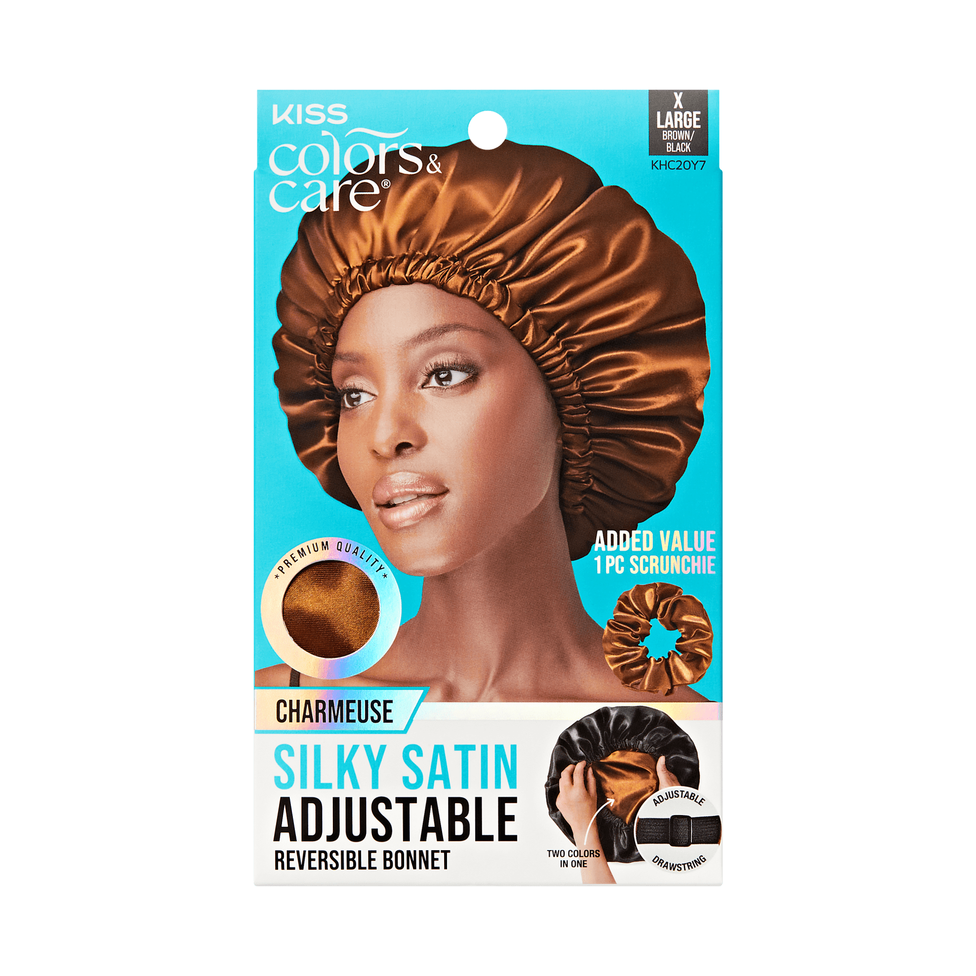 KISS Colors & Care Silky Satin Adjustable Reversible Bonnet, Charmeuse, Large