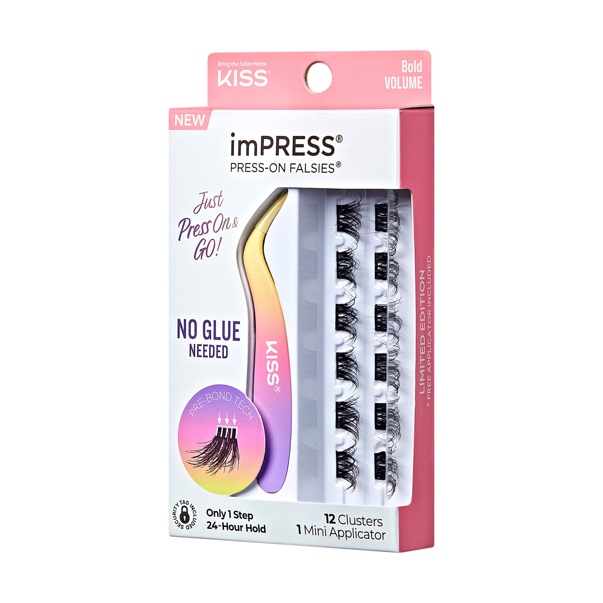 Impress Falsies Self Adhesive Eyelashes, 12 Lash Clusters + Applicator - Bold