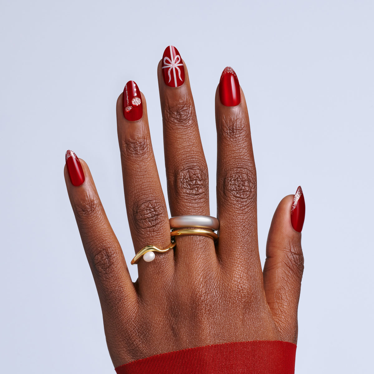Kiss Merry Holiday Press On Fake Glue Nails - Deck The Nails | Design, Red & White, Medium, Almond