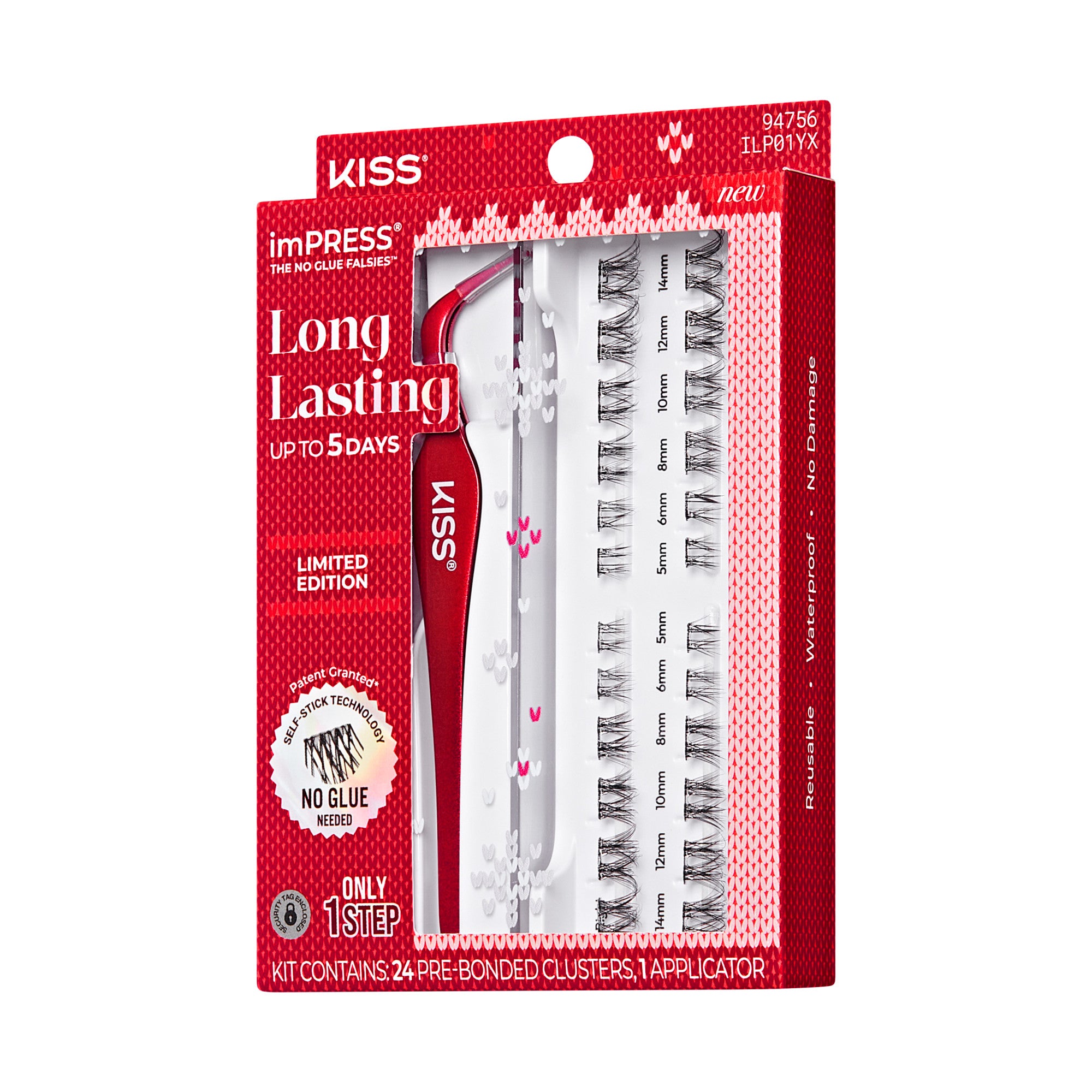 KISS imPRESS Long Lasting lash clusters kit with applicator, no glue needed.