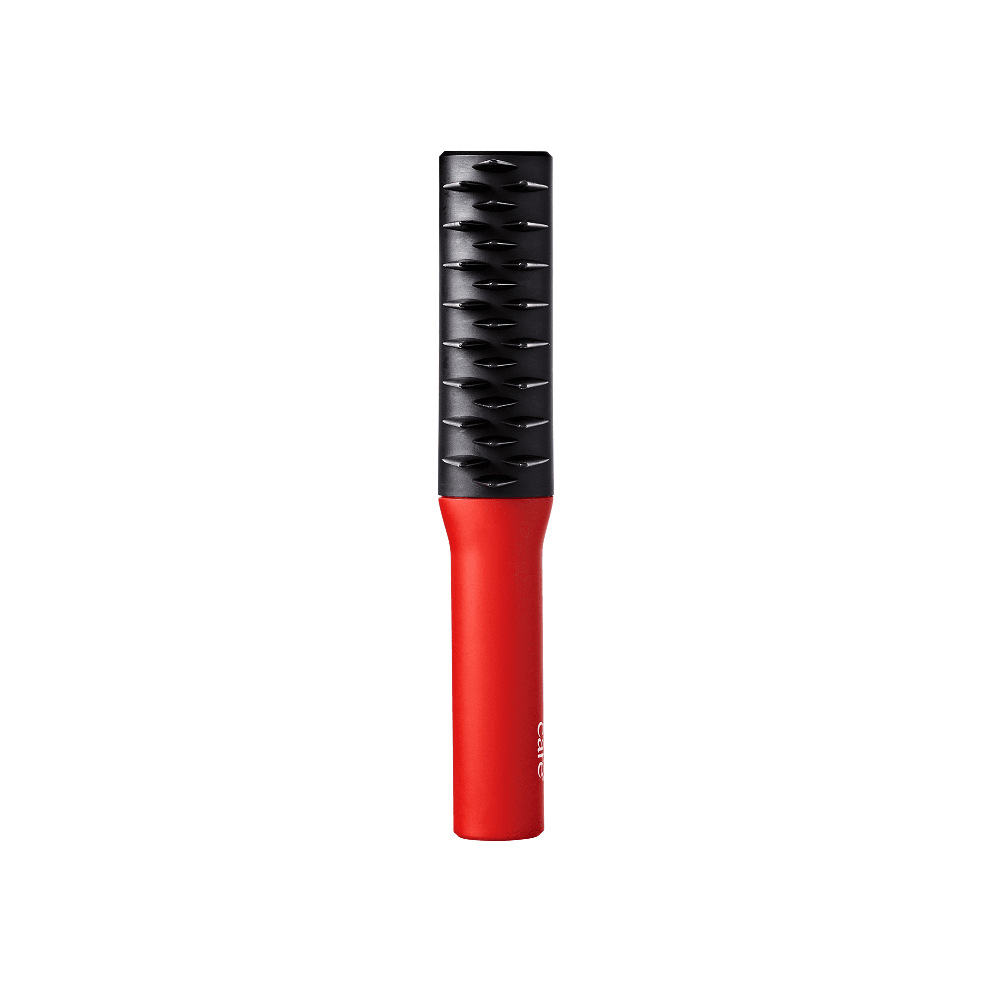Red-handled KISS Colors & Care Detangle Boss 2-in-1 brush with black, flexible bristles for gentle detangling and defining hair.