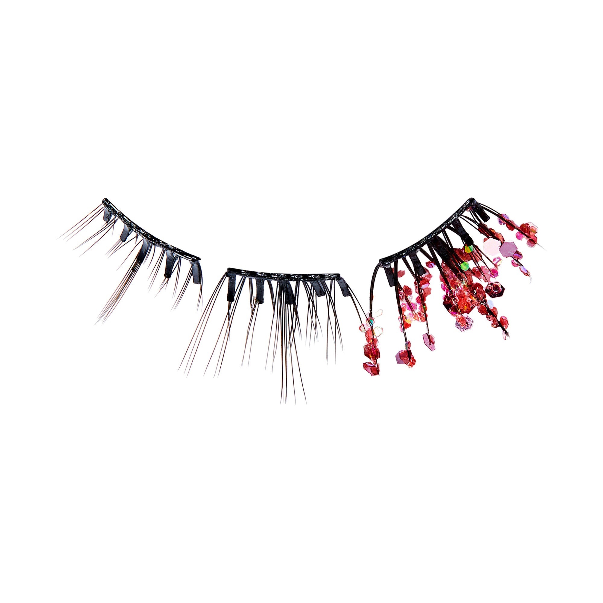 The image features a decorative hair accessory composed of three sections. Each section has a series of elongated, pointed prongs that resemble comb teeth, designed to hold hair in place. The outer sections are adorned with colorful beads in shades of red and pink, adding a vibrant and elegant touch. The overall design is both functional and stylish, suitable for enhancing various hairstyles.
