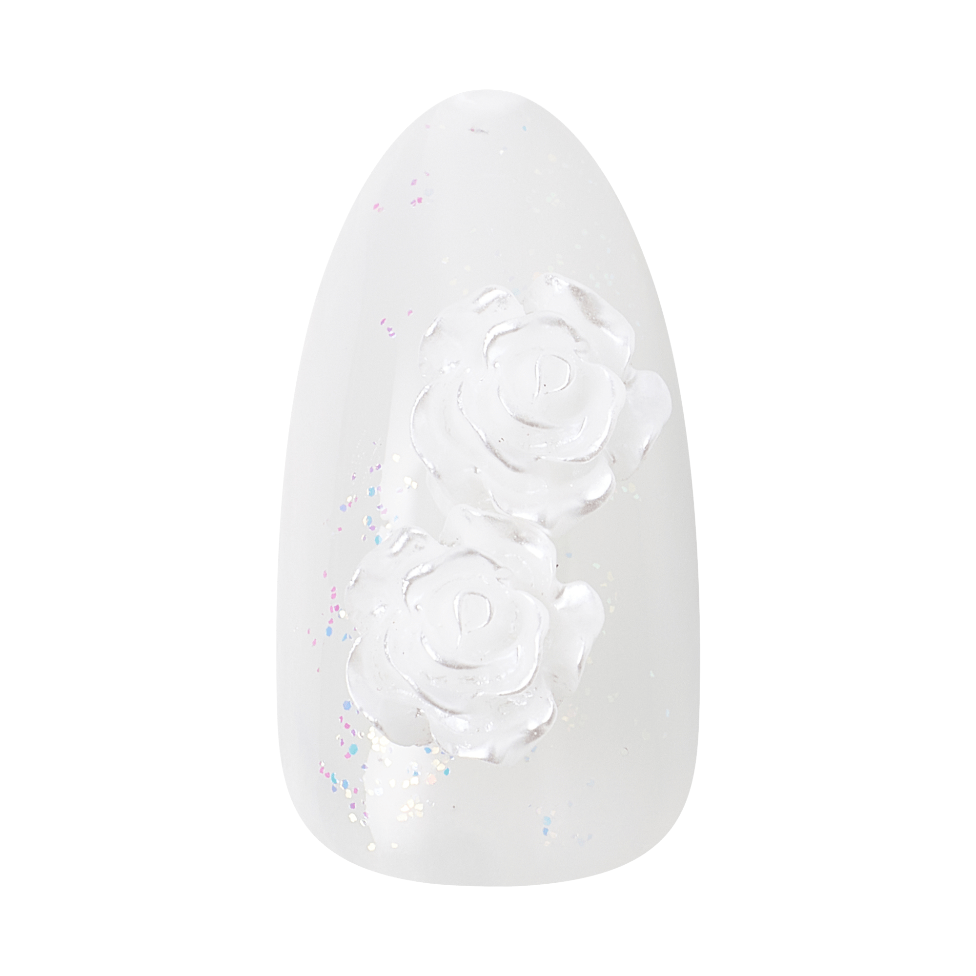 Kiss Glam Jeweled Press On Fake Glue Nails - Polaroid | 3D & Jeweled Design, White, Medium, Almond