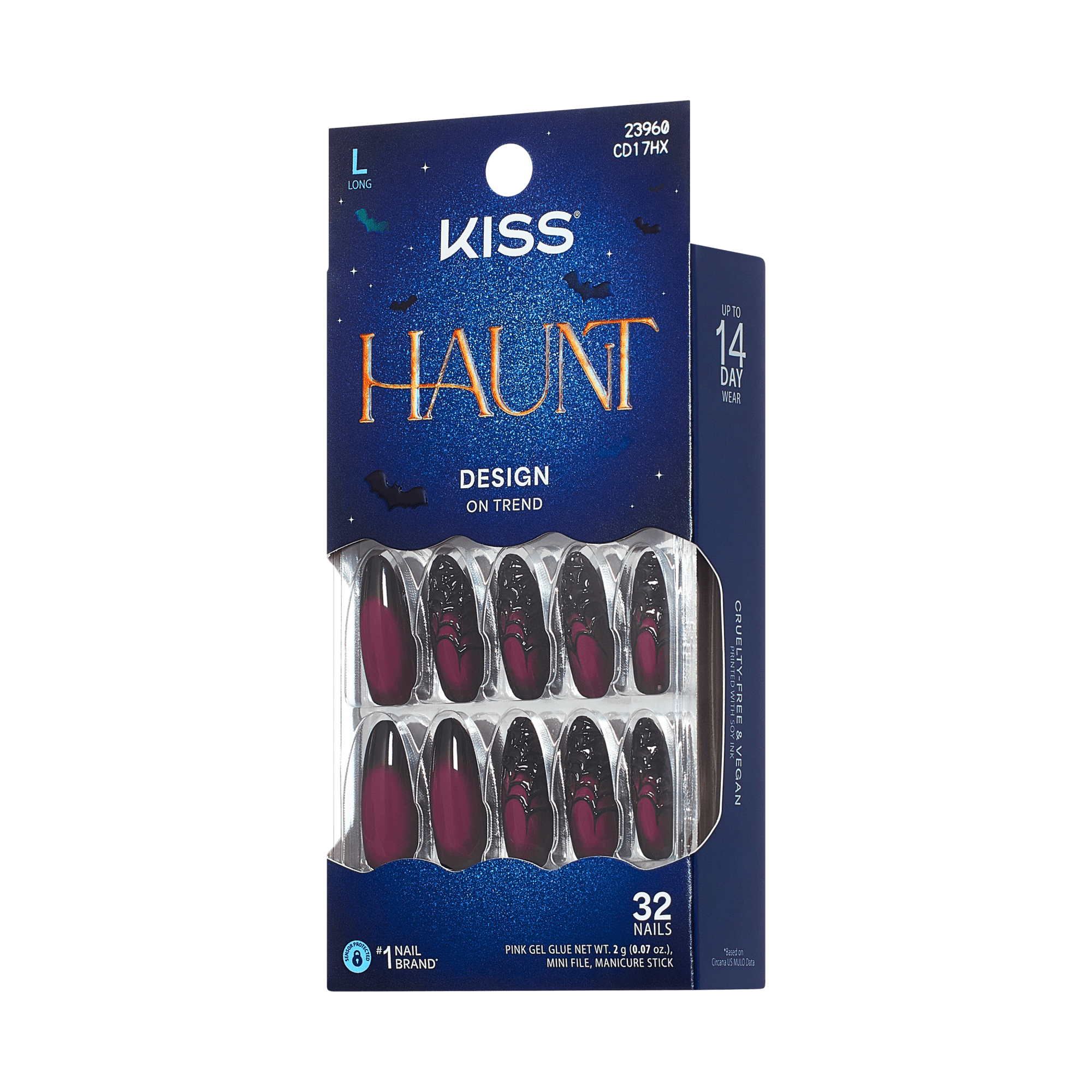 Kiss Haunt Halloween Press On Fake Glue Nails - Ghoulfriend | Design, Black & Red, Long, Almond