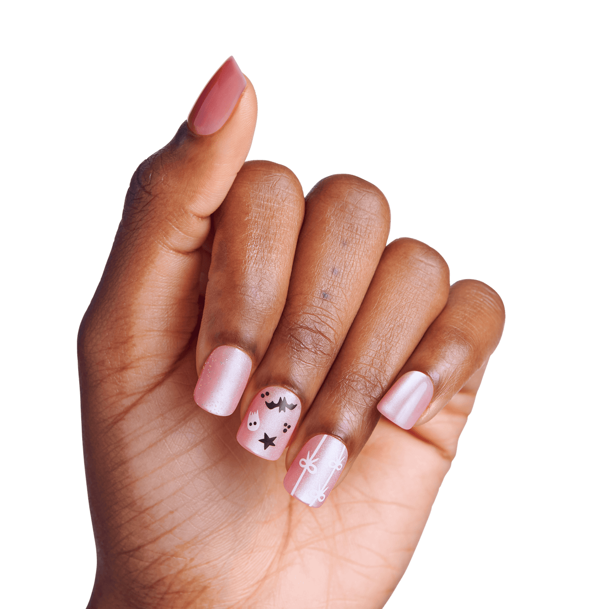 Impress Design Halloween No Glue Fake Press On Nails - Broom & Bloom | Design, Pink, Short, Squoval, Glow In The Dark, Manicure