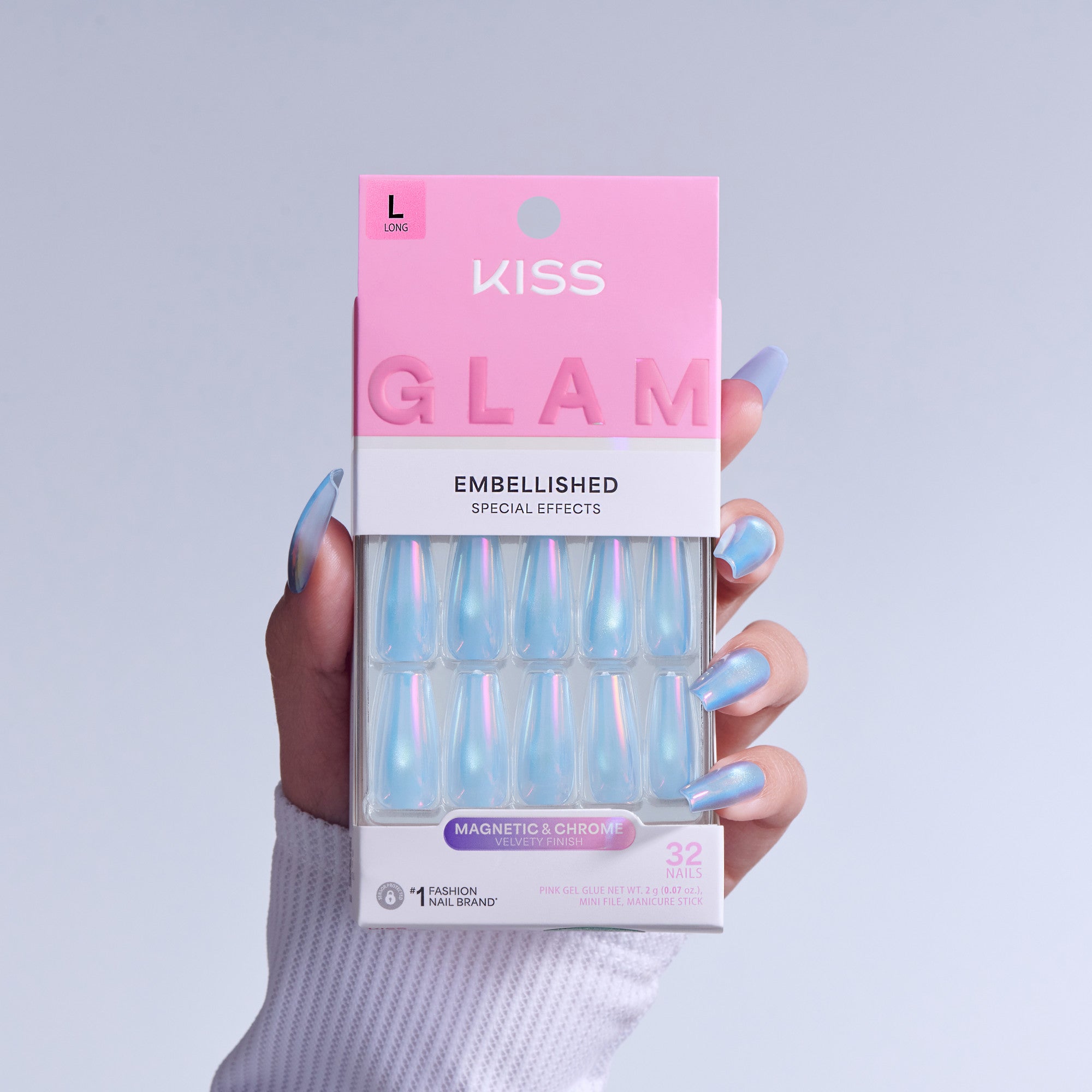 KISS GLAM Embellished Press On Glue Nails - Light Me Softly