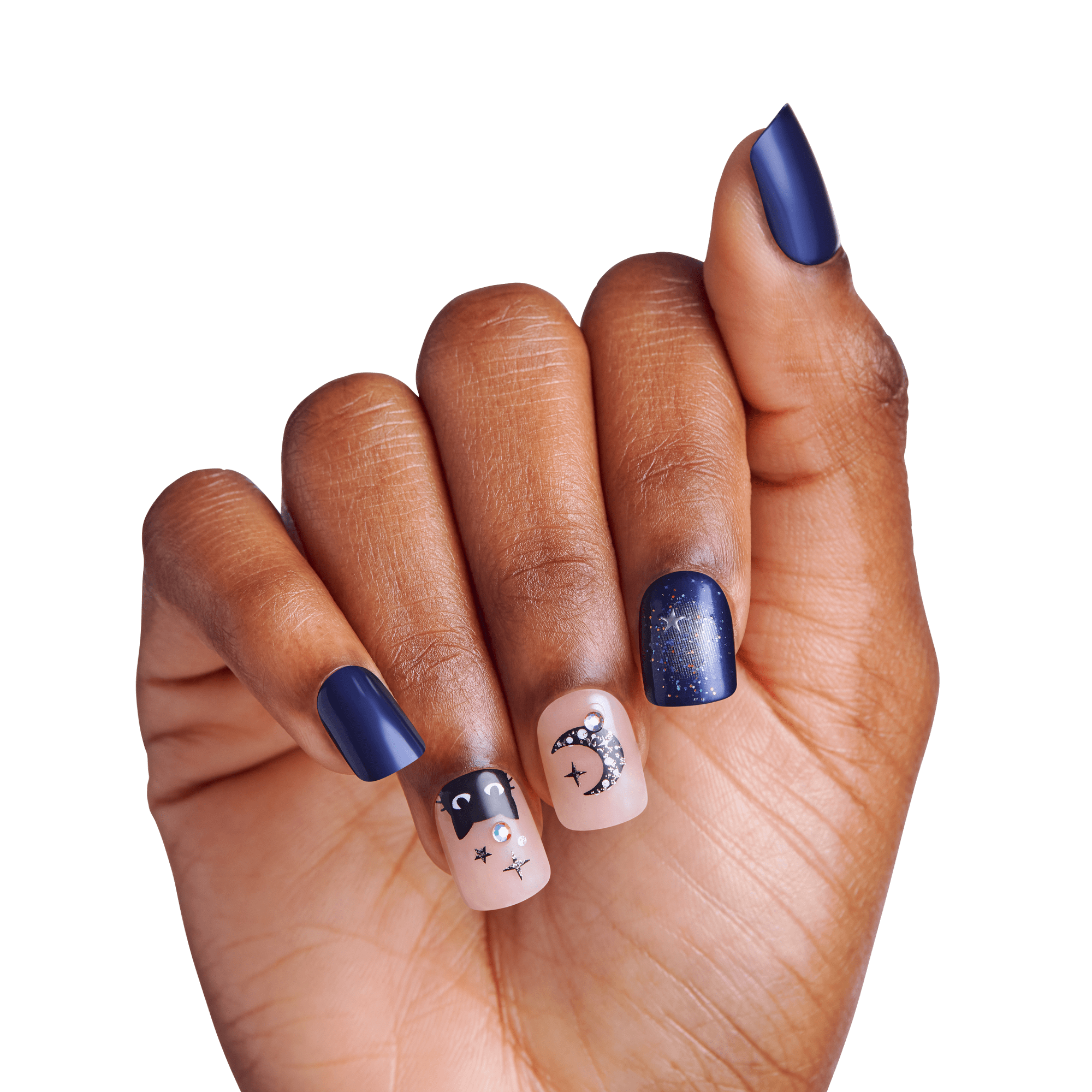 Impress Design Halloween No Glue Fake Press On Nails - Fright Club | Design, Blue & Pink, Short, Squoval, Glow In The Dark, Manicure