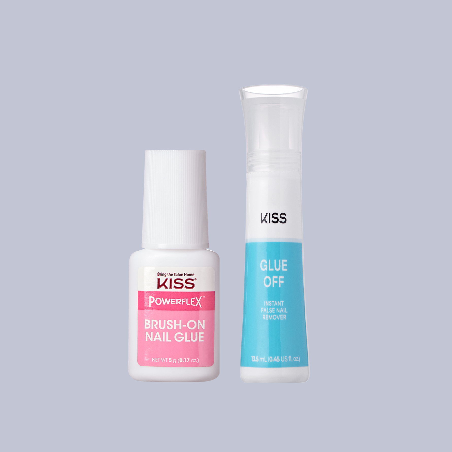 Two KISS nail care products on a light gray background