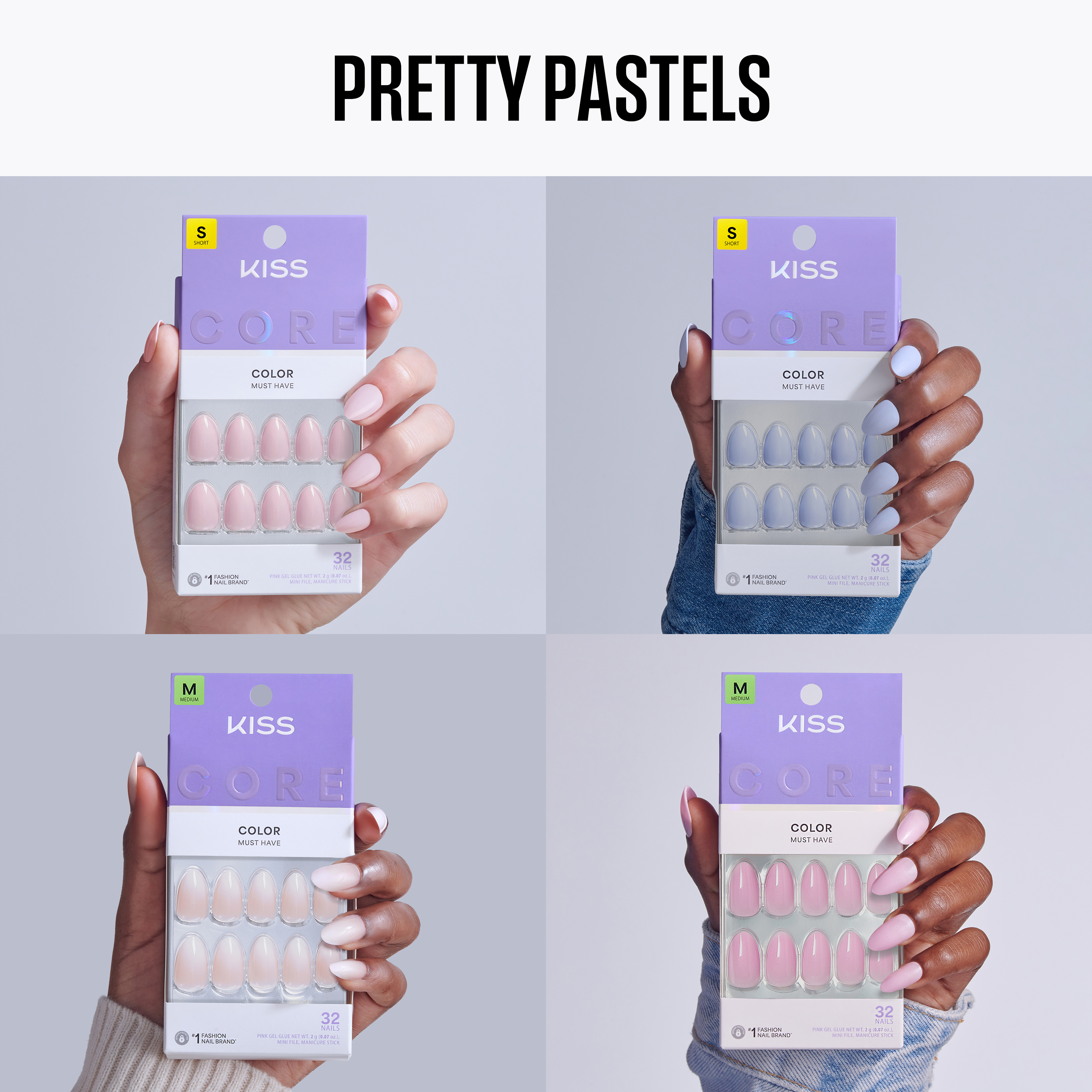 Kiss Core Color Press On Glue Nails Bundle - Pretty Pastels