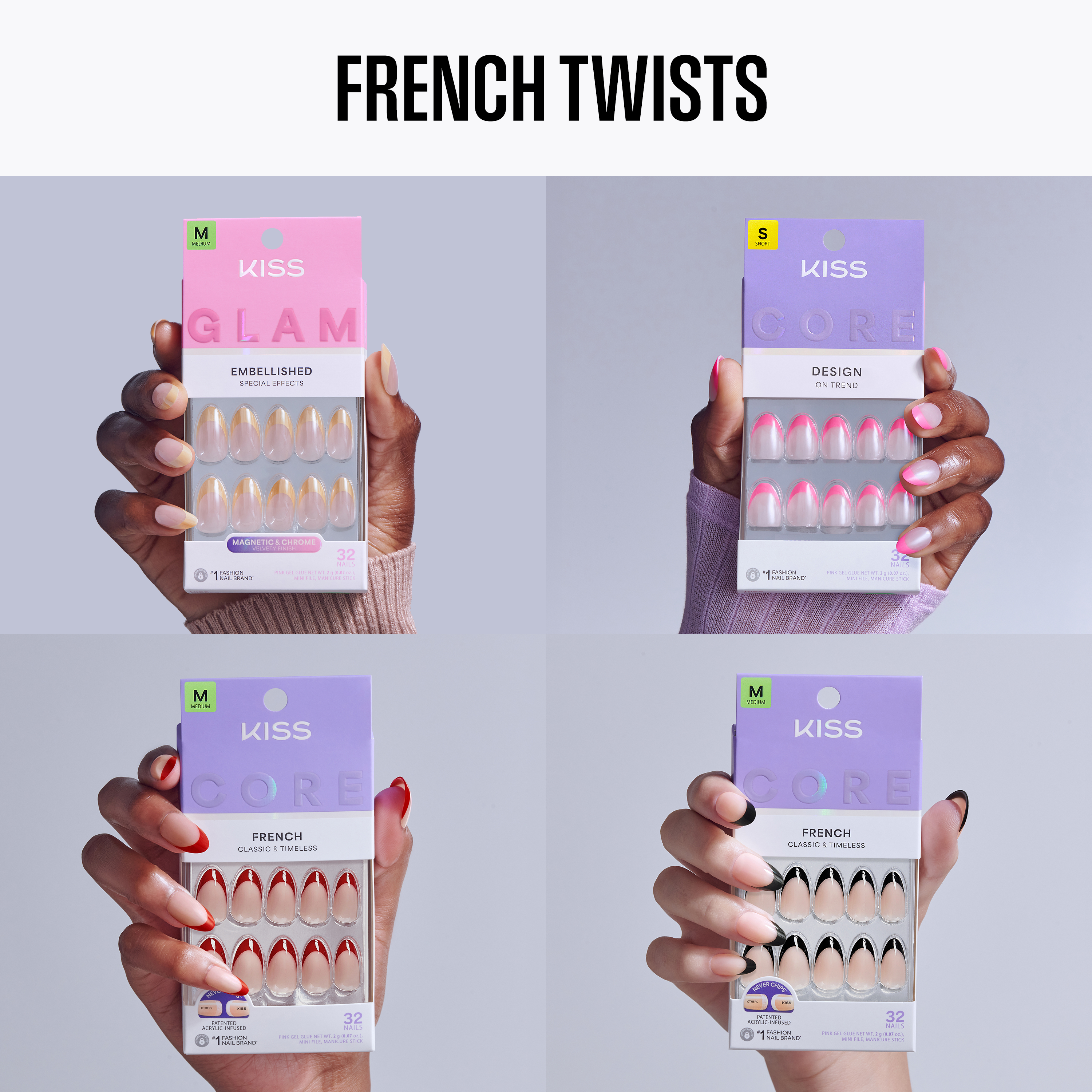 Kiss French Press On Glue Nails Bundle - French Twists