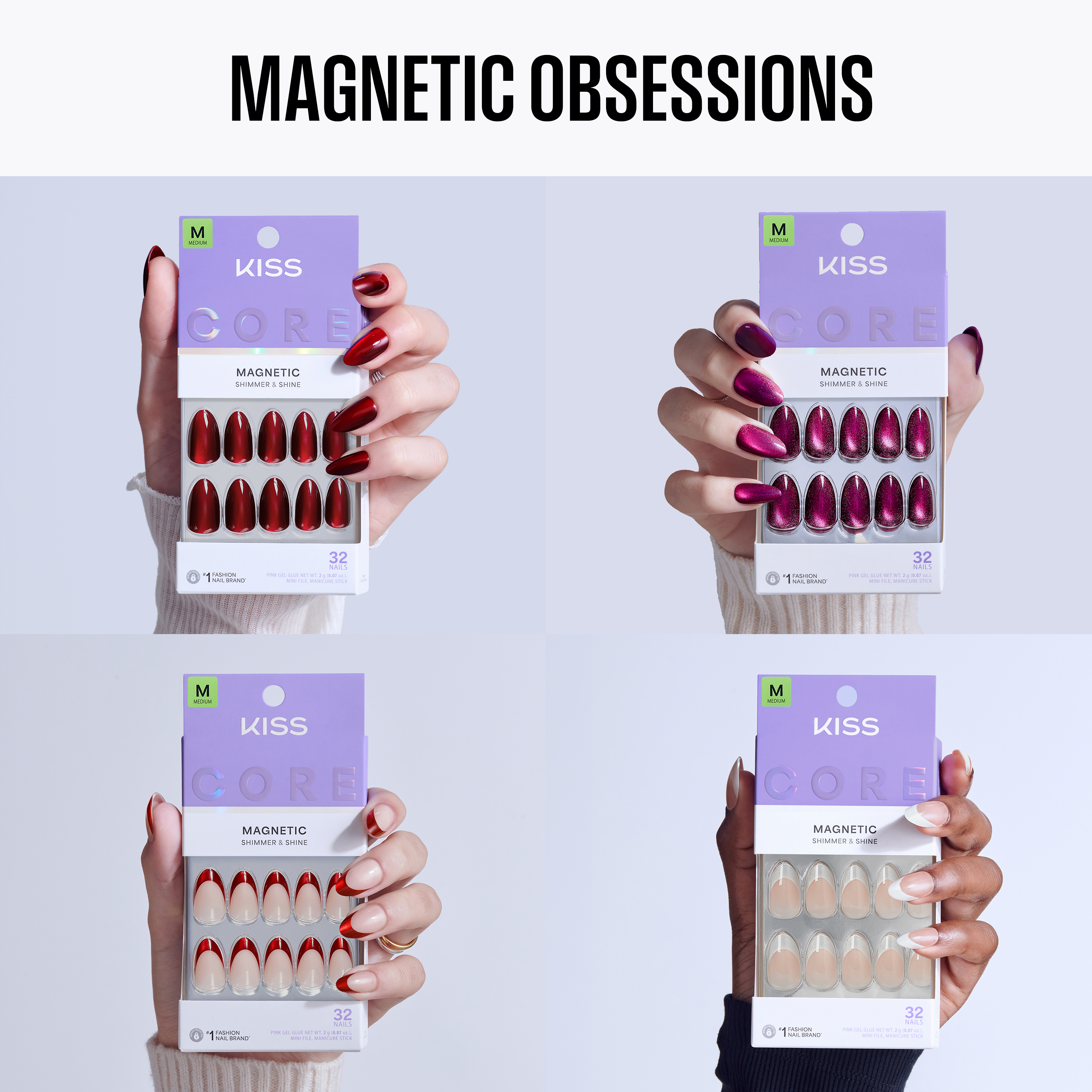 Kiss Core Magnetic Press On Glue Nails Bundle - Magnetic Obsessions