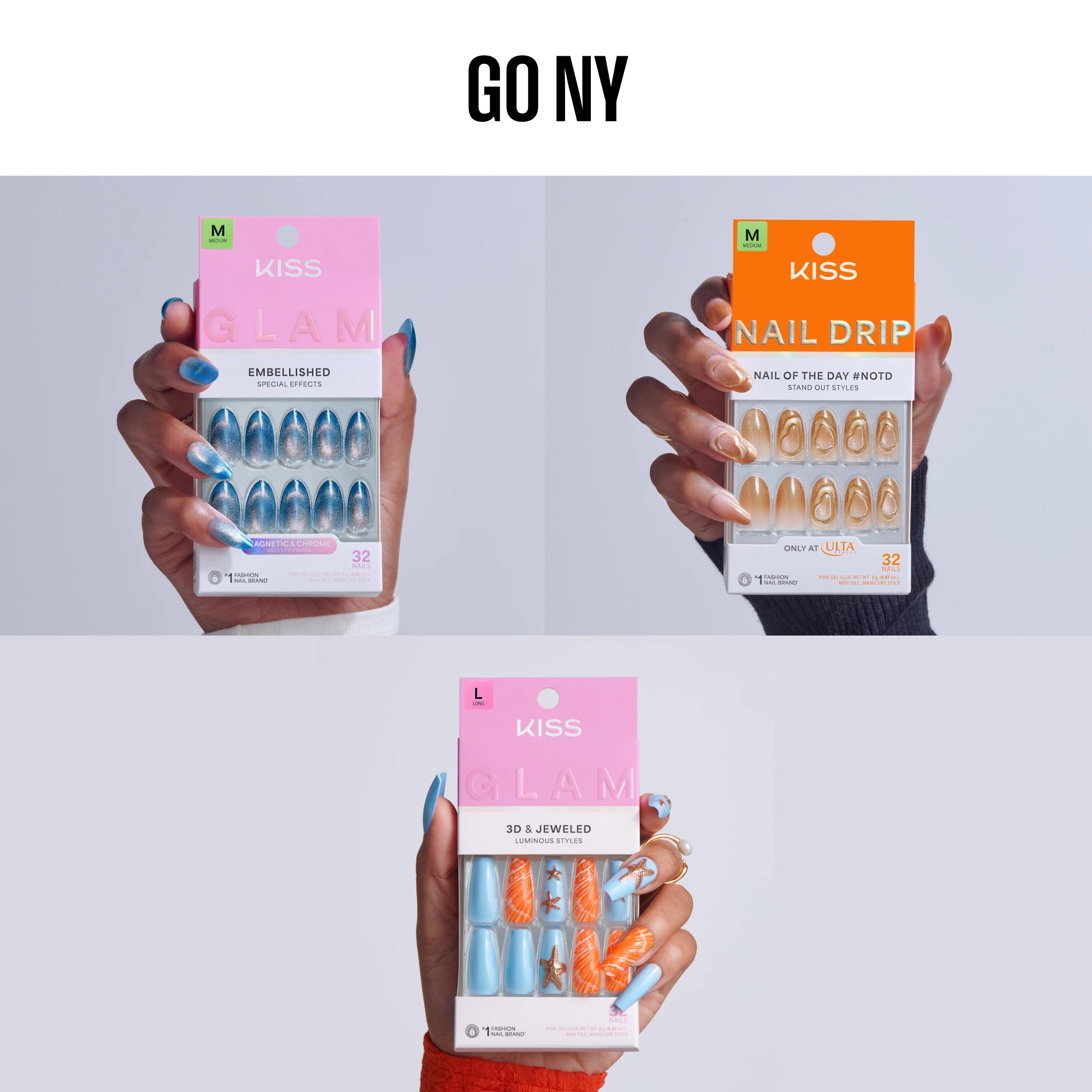 Kiss Press On Glue Nails Bundle - Go NY