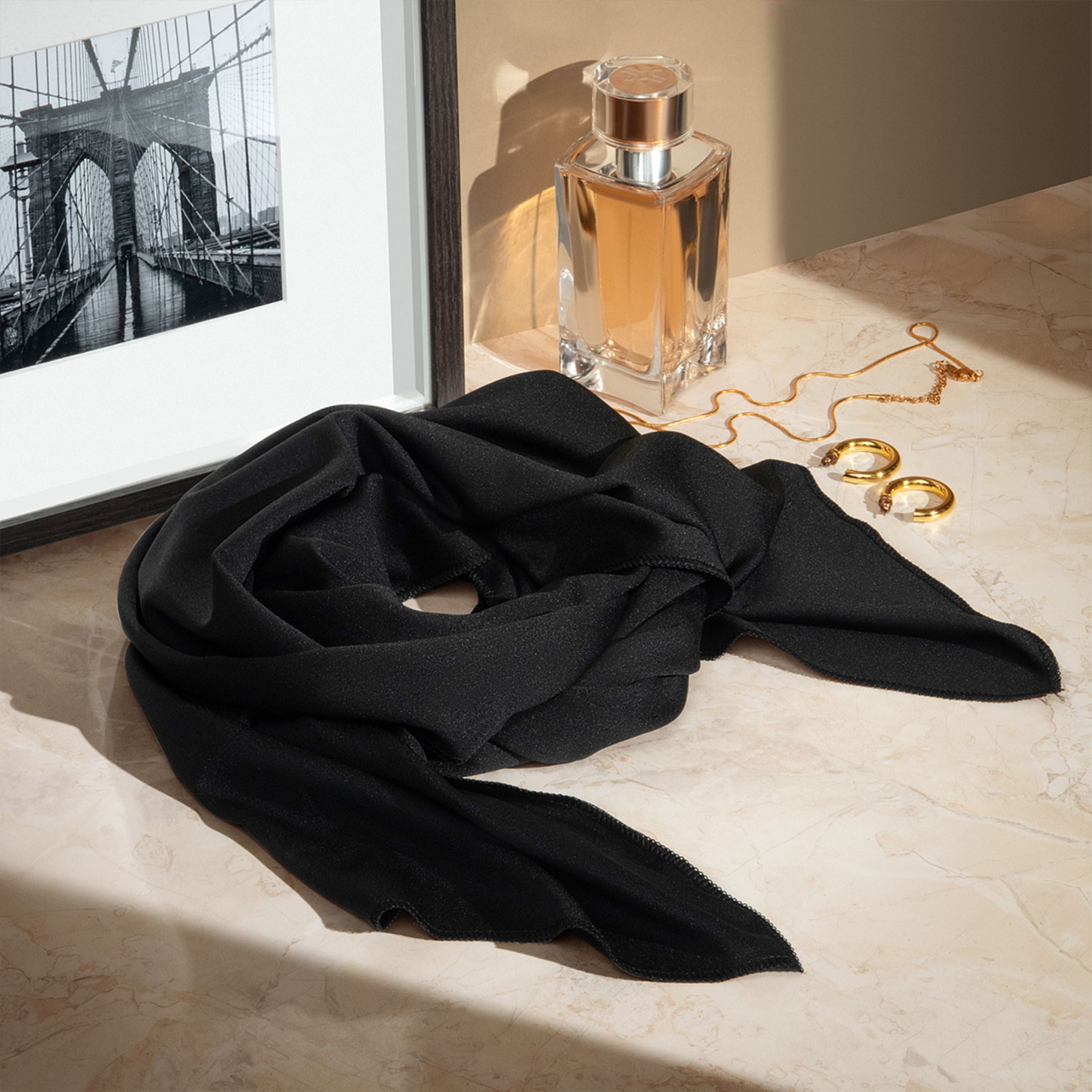 Kiss Colors & Care Satin Wrap Scarf - Black | Head Scarf, Hair Scarf, 60"L x 16"W, Hair Accessories