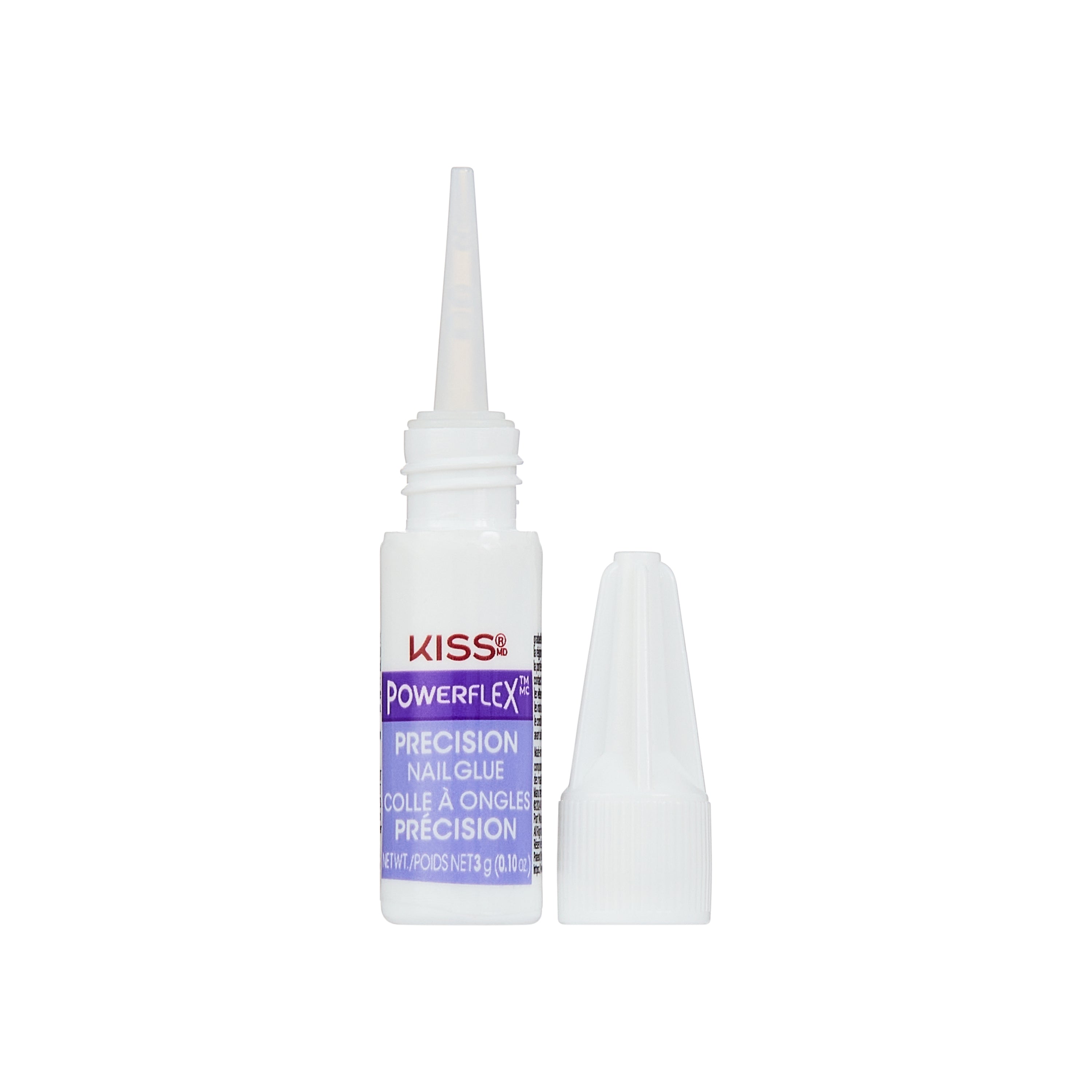 KISS PowerFlex Precision Nail Glue with applicator tip and cap displayed.