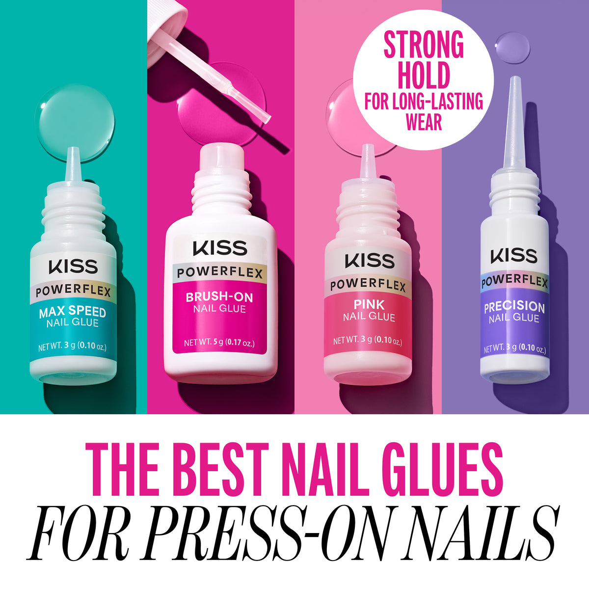 Kiss PowerFlex Brush-On Nail Glue 3-Pack | Nail Adhesive, Press-On Glue, Applies Like Polish, Lasting Wear