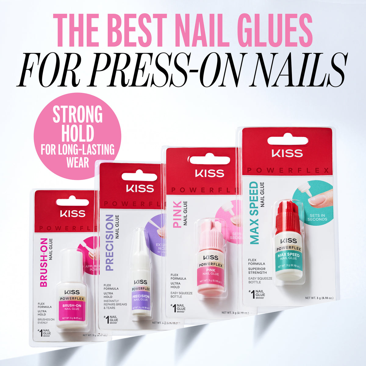 Kiss PowerFlex Pink Fake Nail Glue - 0.10 oz. | Nail Adhesive, Press-On Glue, Pink Tint, Strong Hold