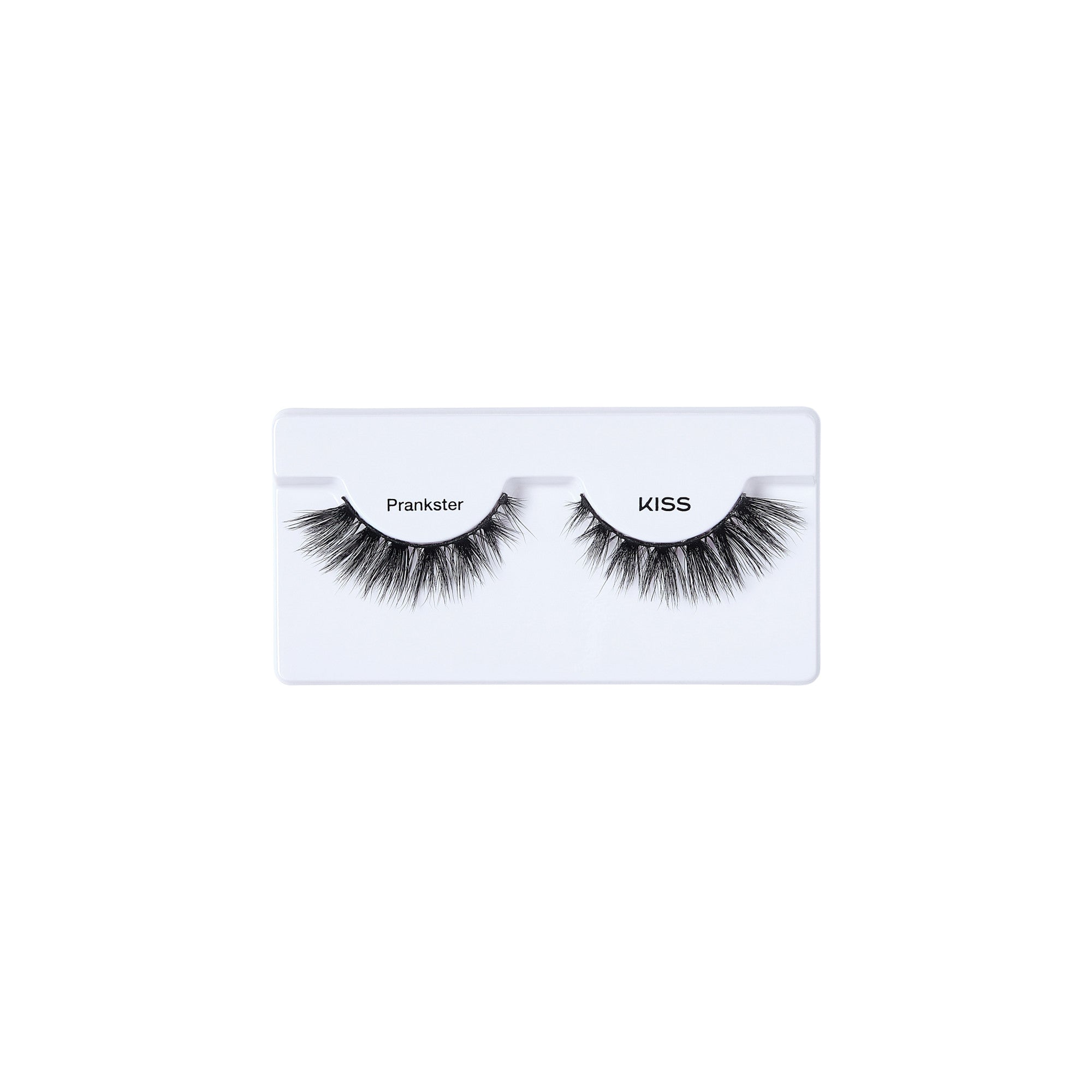 KISS Prankster false eyelashes on white packaging strip