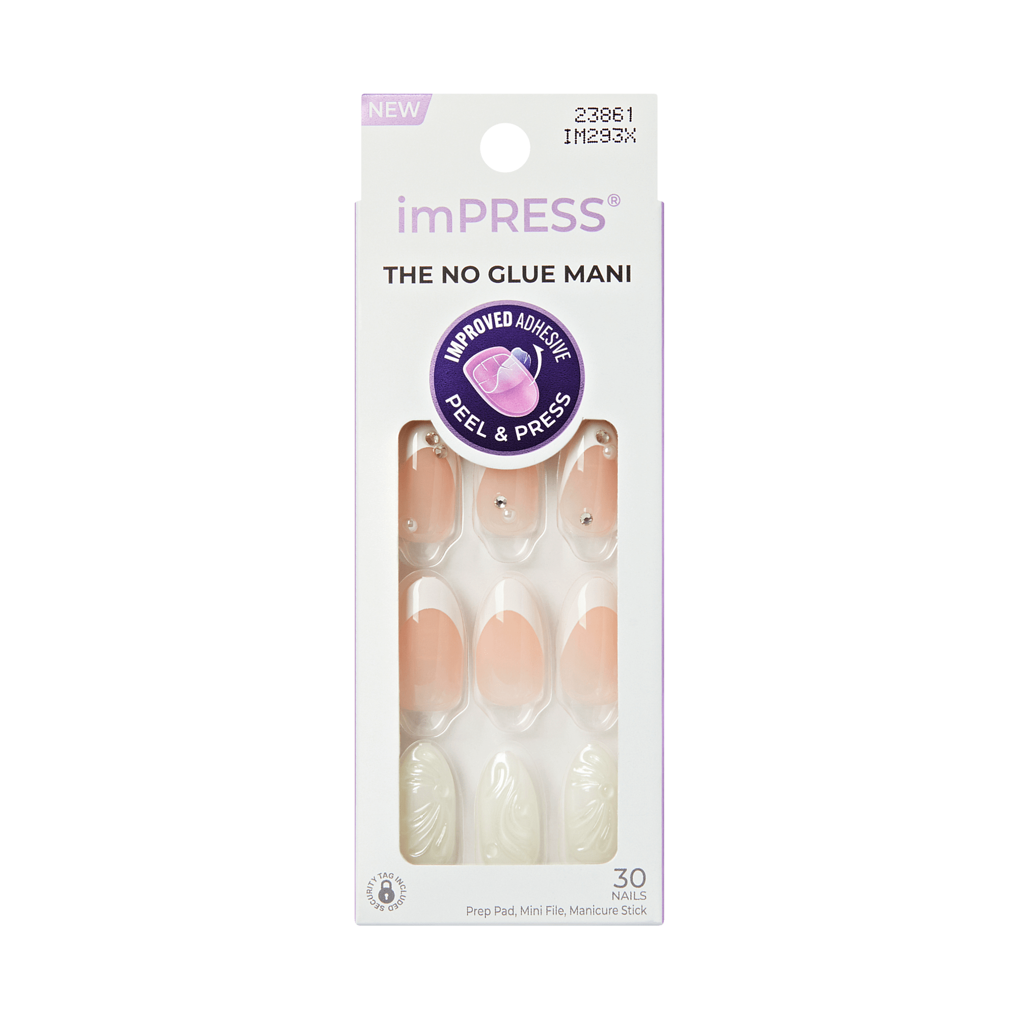 Impress Design No Glue Fake Press On Nails - Bloom | French Design, White, Medium, Almond, Manicure