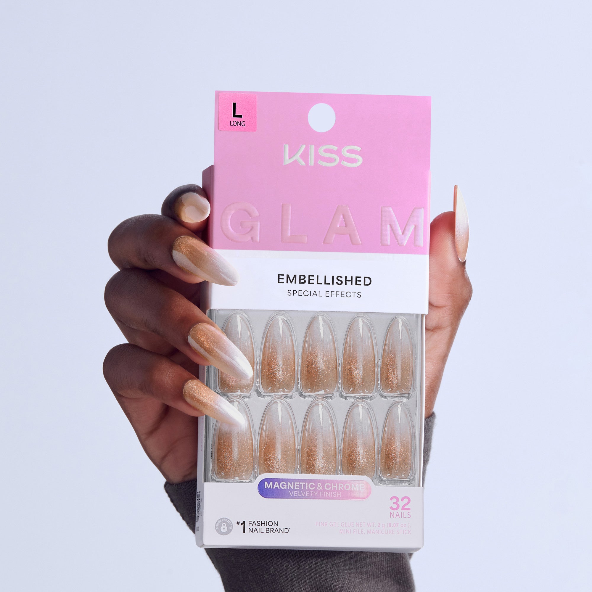 KISS GLAM Embellished Press On Glue Nails - Day n Night