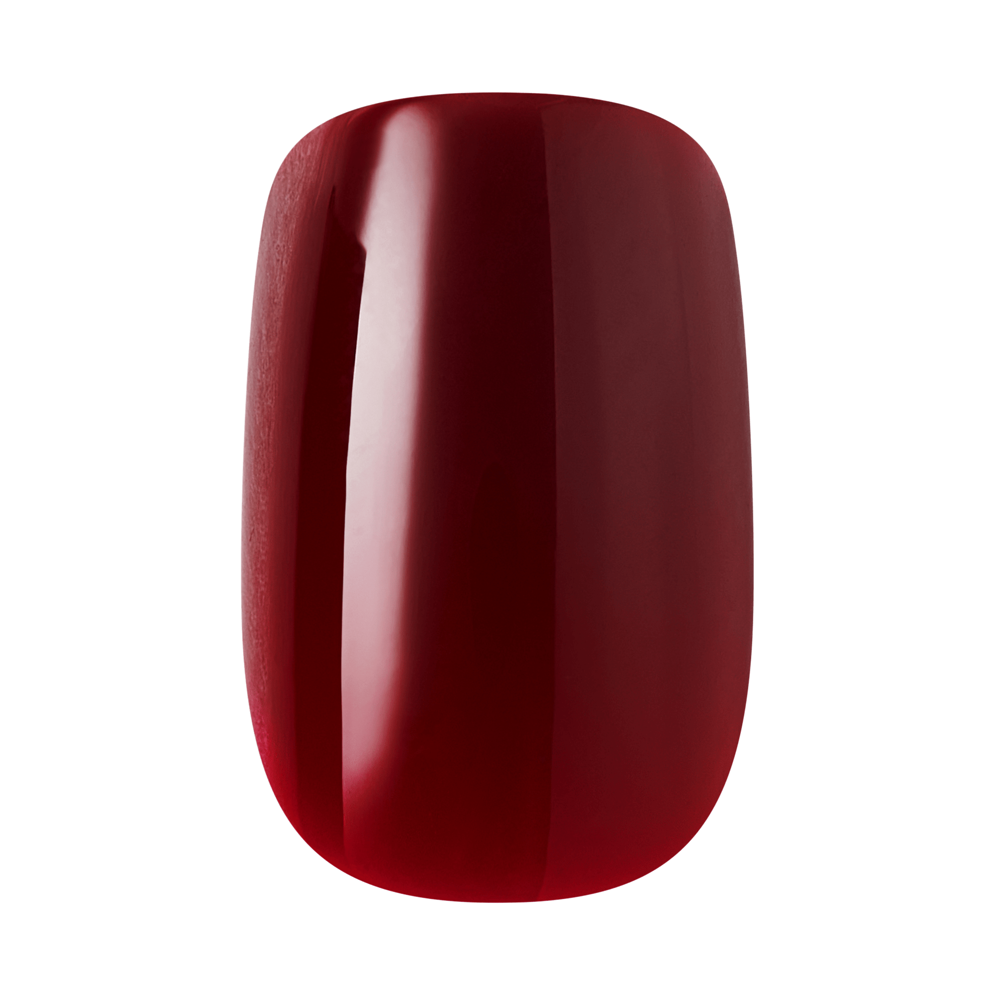 Deep red glossy nail polish swatch on white background