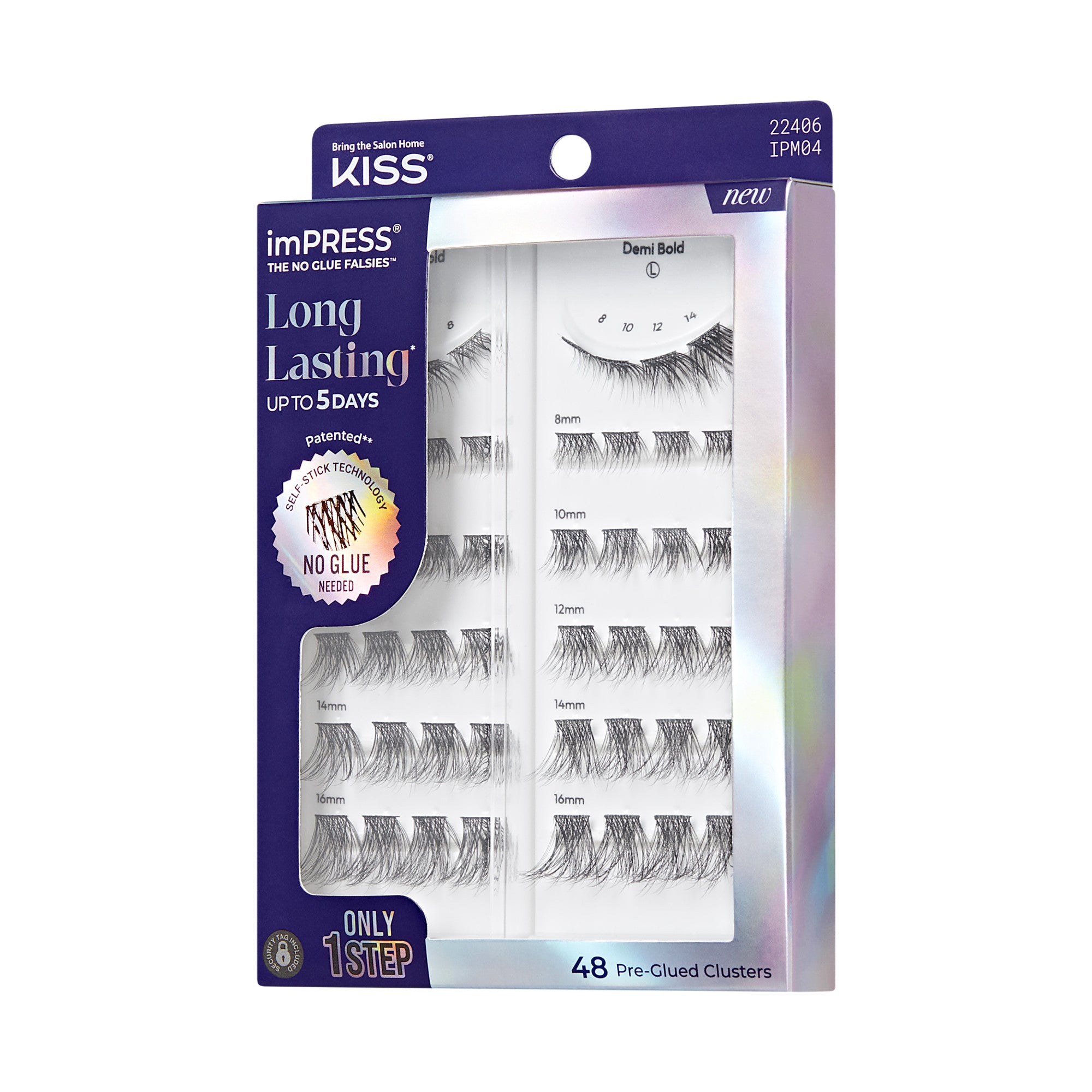 KISS imPRESS Long Lasting Pre-Glued Lash Clusters, 48 count, multiple sizes