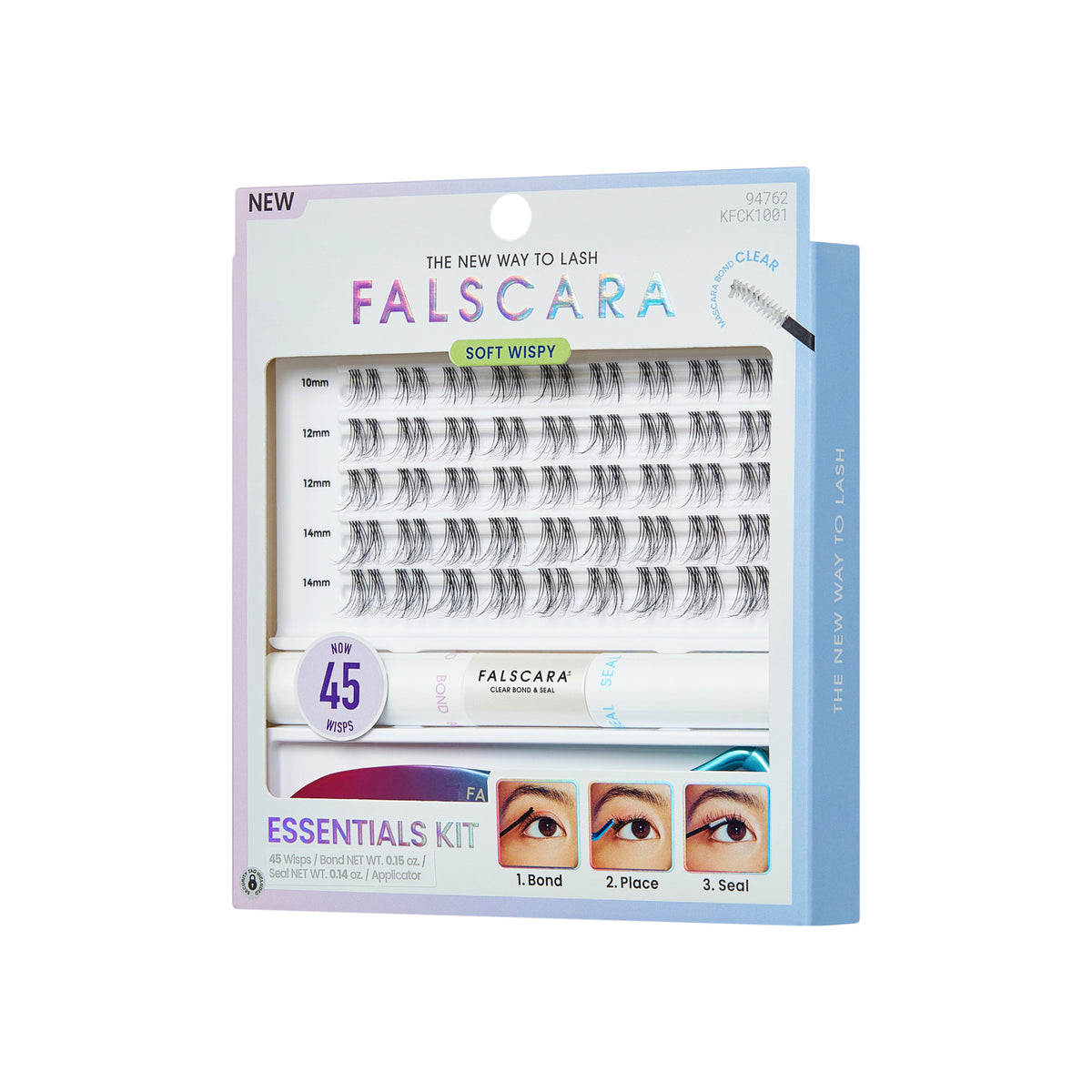 Falscara Soft Wispy Essentials Kit | DIY False Lash Extensions, Cluster Lash, Wispy Lashes, 45 Wisps, 10mm-14mm