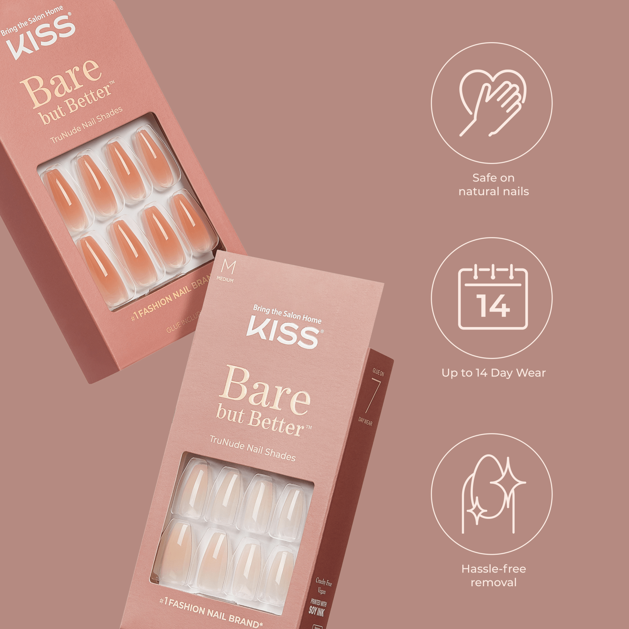 KISS Bare but Better Press On Glue Nails - Nudies